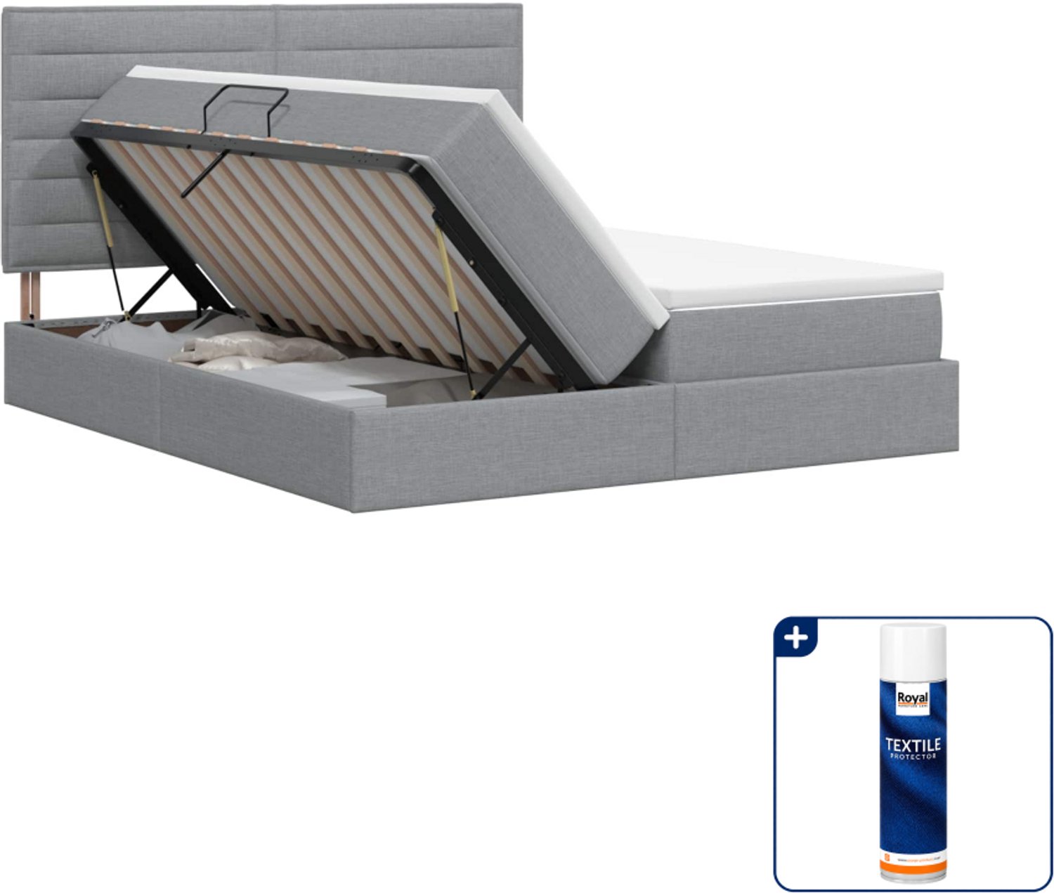 vidaXL Kingsize bed - 180 x 200 cm - lichtgrijs - Inclusief textielbeschermer 500 ml