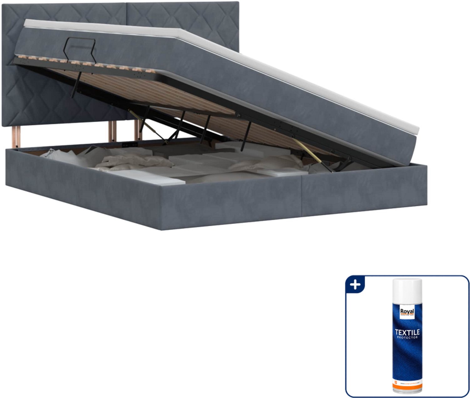 vidaXL Opbergbed met matras - Kingsize - 180 x 200 cm - donkergrijs - Inclusief textielbeschermer 500 ml Donker Grijn