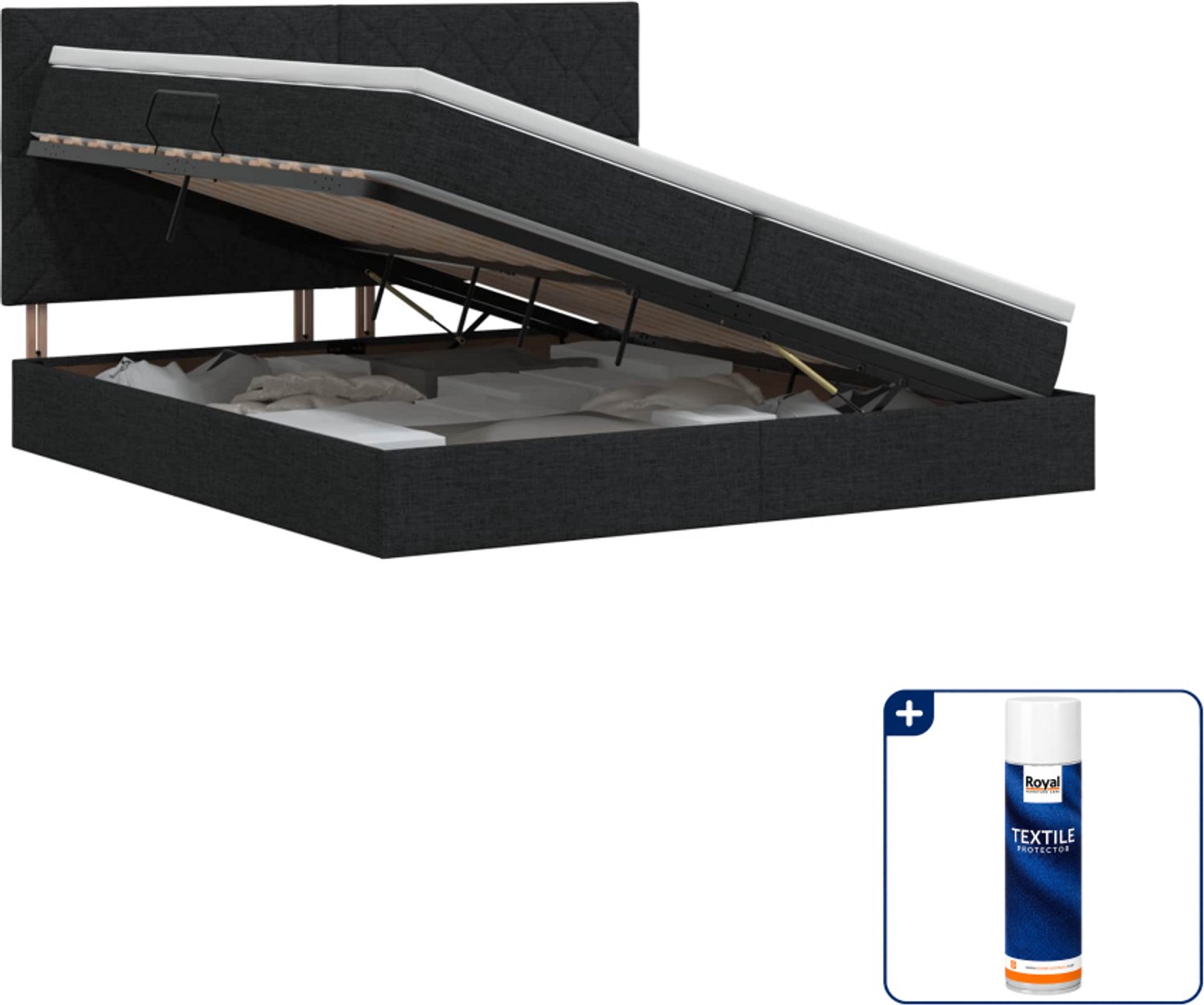 vidaXL opbergbed met matras - 200 x 200 cm - kunstleer - zwart - Inclusief textielbeschermer 500 ml