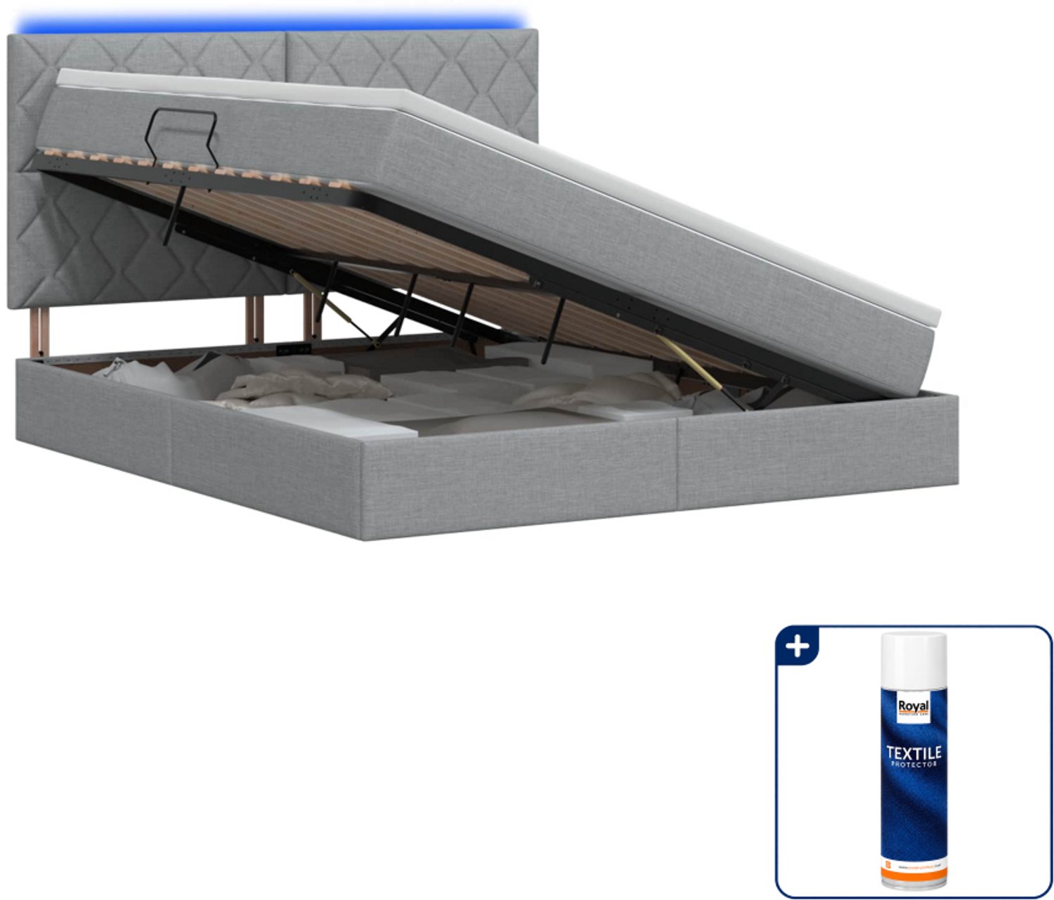 vidaXL LED opslagbed - Small double - 140 x 200 cm - lichtgrijs - Inclusief textielbeschermer 500 ml
