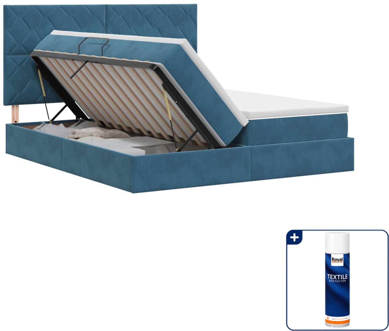 vidaXL Kingsize opbergbed - 180 x 200 cm - donkerblauw - Inclusief textielbeschermer 500 ml