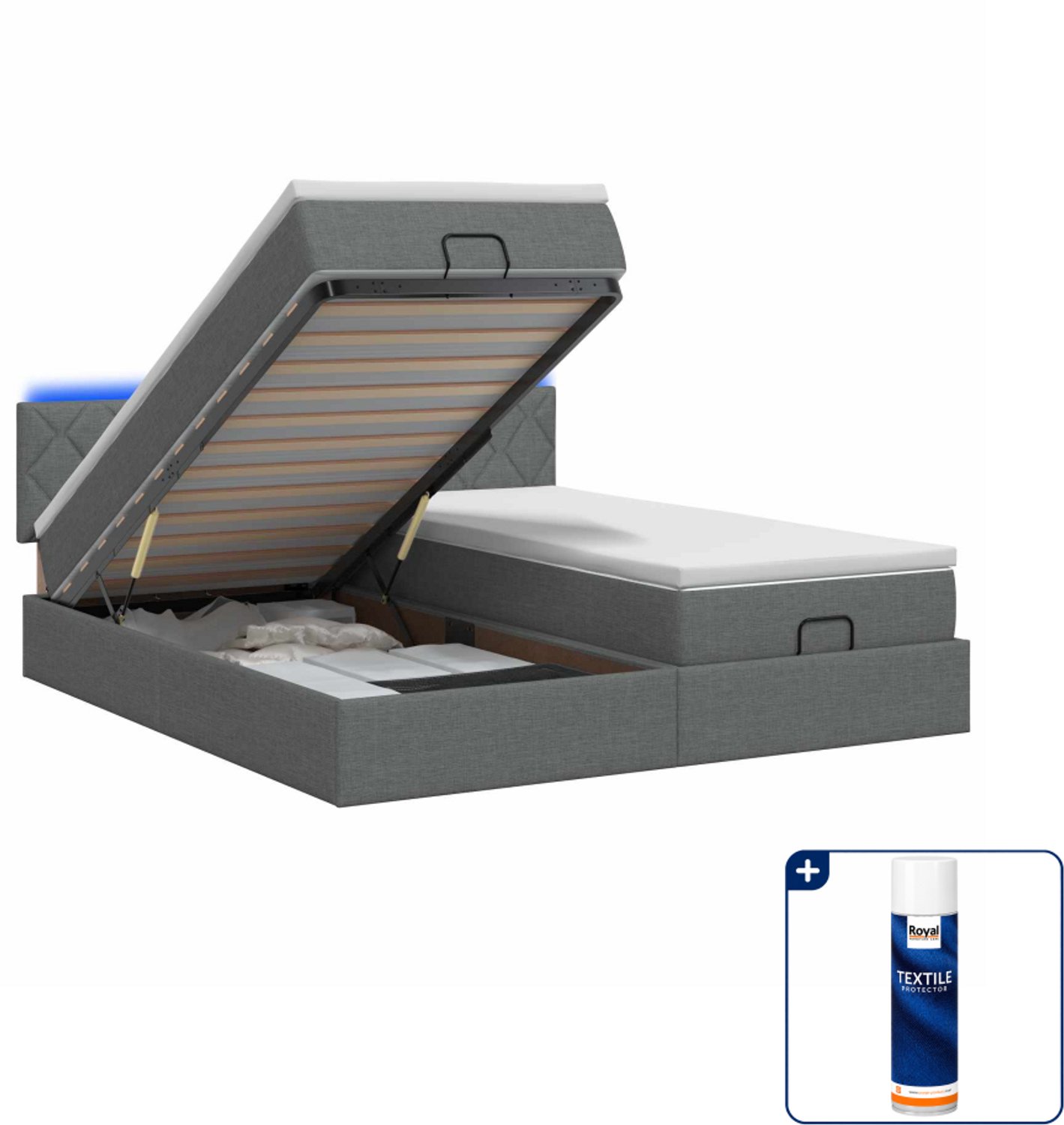 vidaXL Queensize bed met matras en LED - 160 x 200 cm - donkergrijs - Inclusief textielbeschermer 500 ml