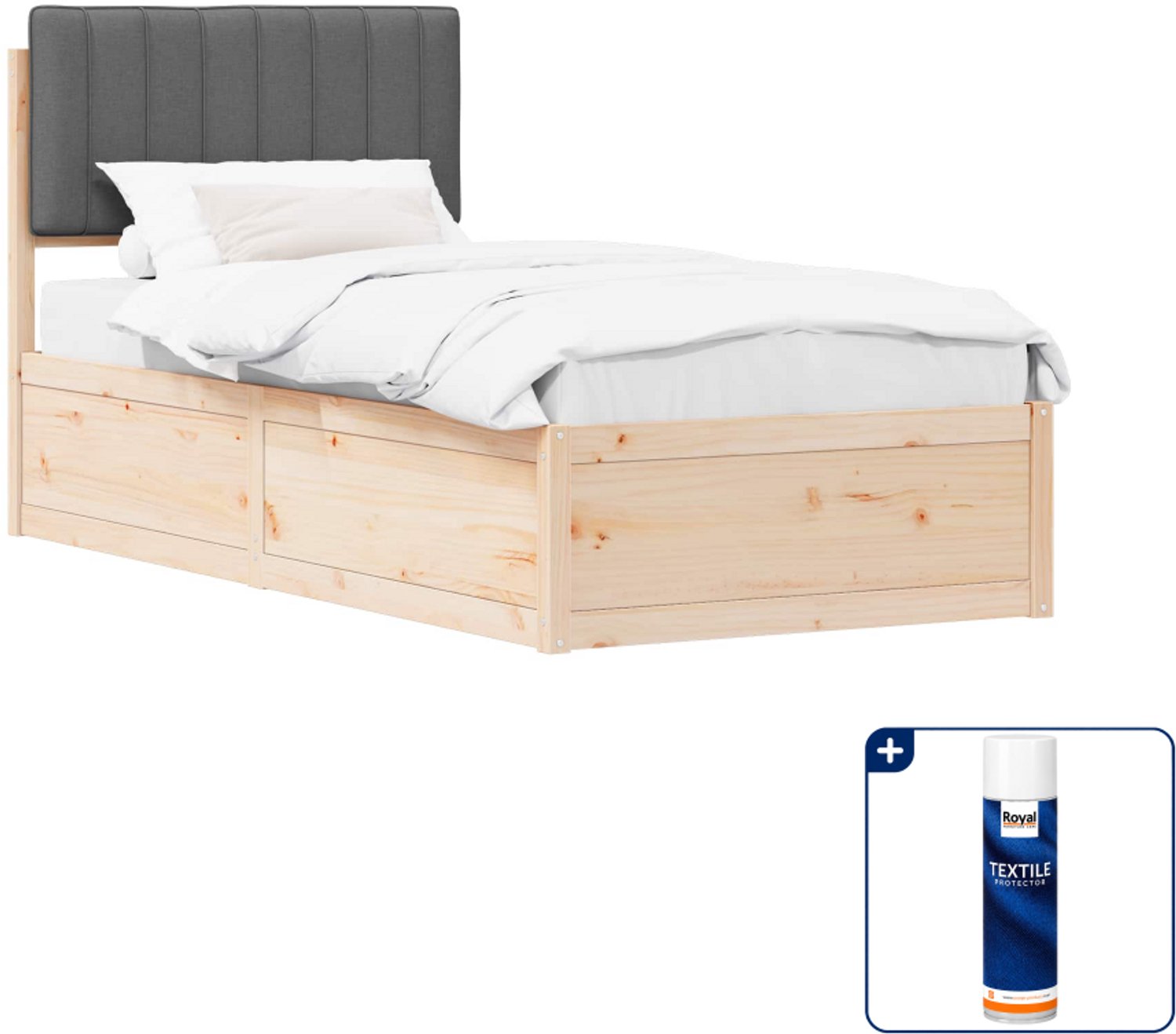 vidaXL bedframe - 90 x 200 cm - donkergrijs - Inclusief textielbeschermer 500 ml