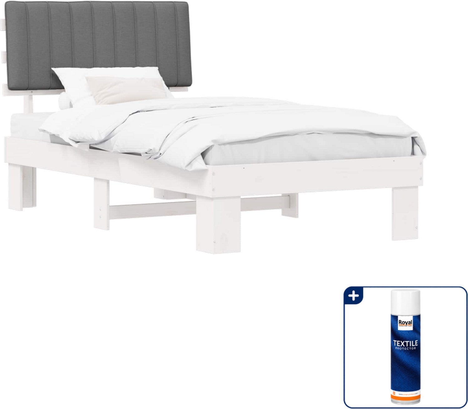vidaXL bedframe - 100 x 200 cm - massief grenenhout - lichtgrijs - Inclusief textielbeschermer 500 ml