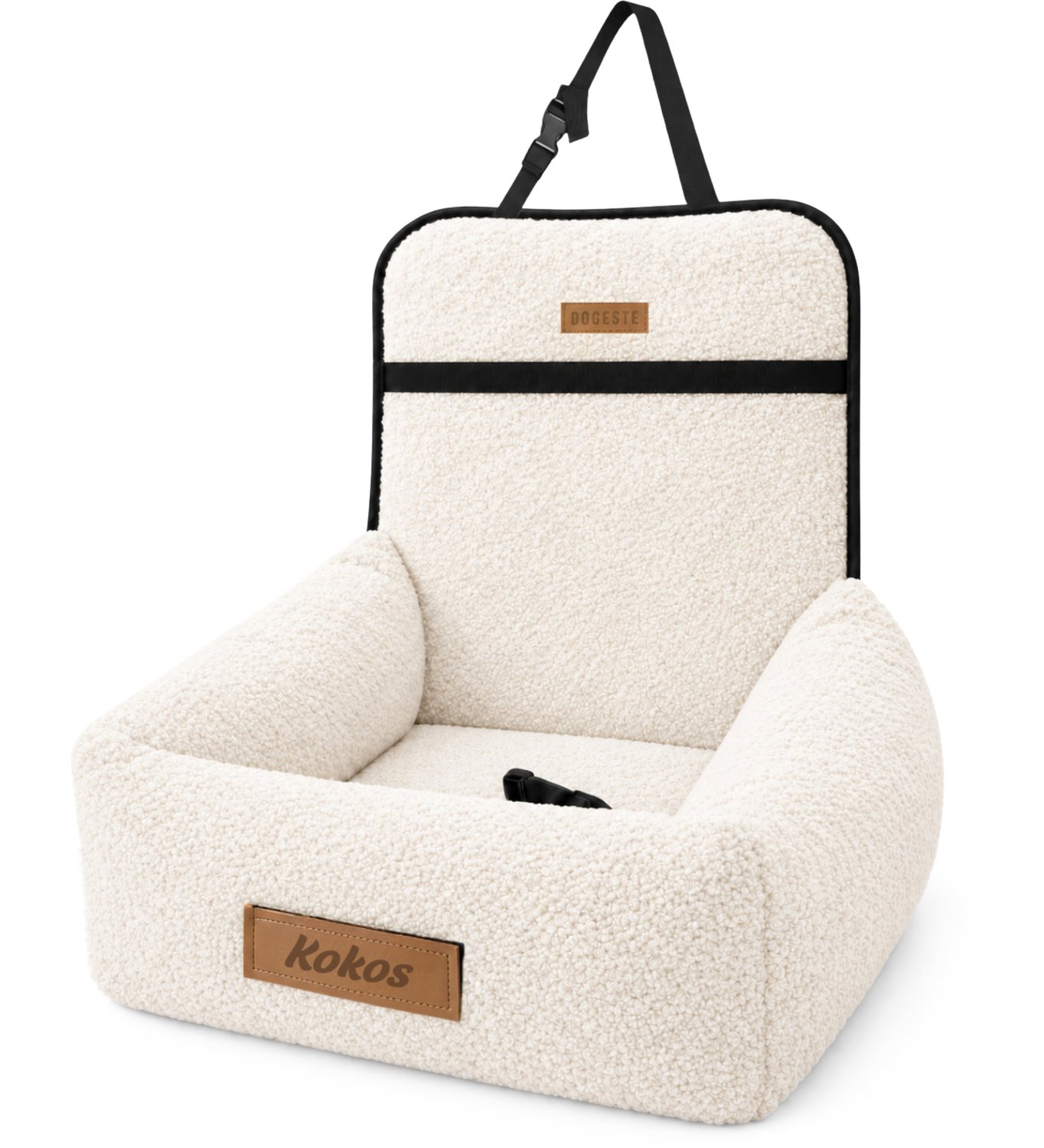 Dogeste Softi Hondenautostoel en Hondenmand 2-in-1 – Lichtbeige Teddy Materiaal – Autostoel voor Honden, Draagbare Hondenmand voor in de Auto, Comfortabel Hondenbed, Personaliseerbaar