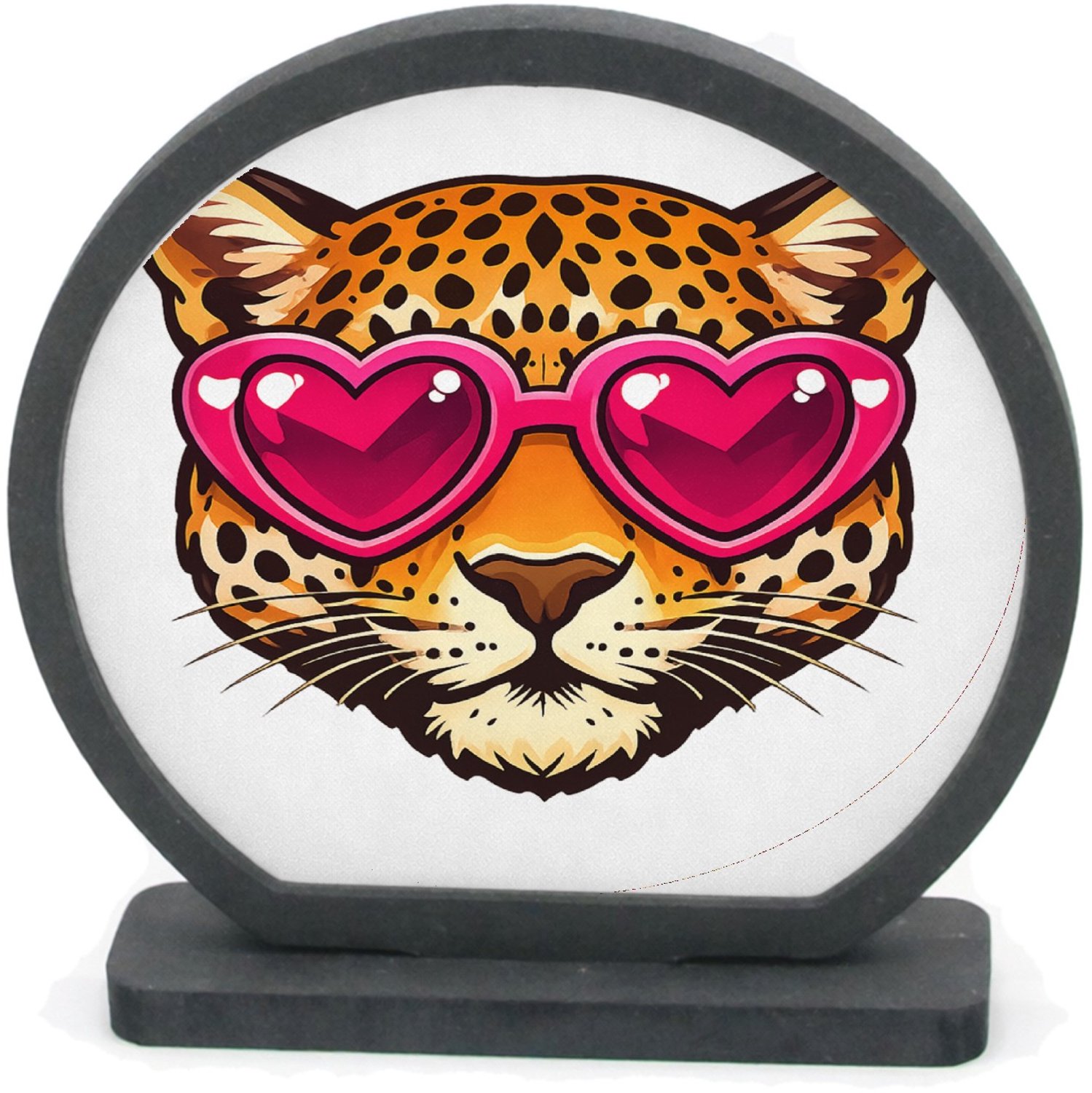 Mr Cadeautjes Houten fotolijst rond met MDF inleg - design Een opvallend dierenportret met een onverwachte mode-accesso | cadeau Wit