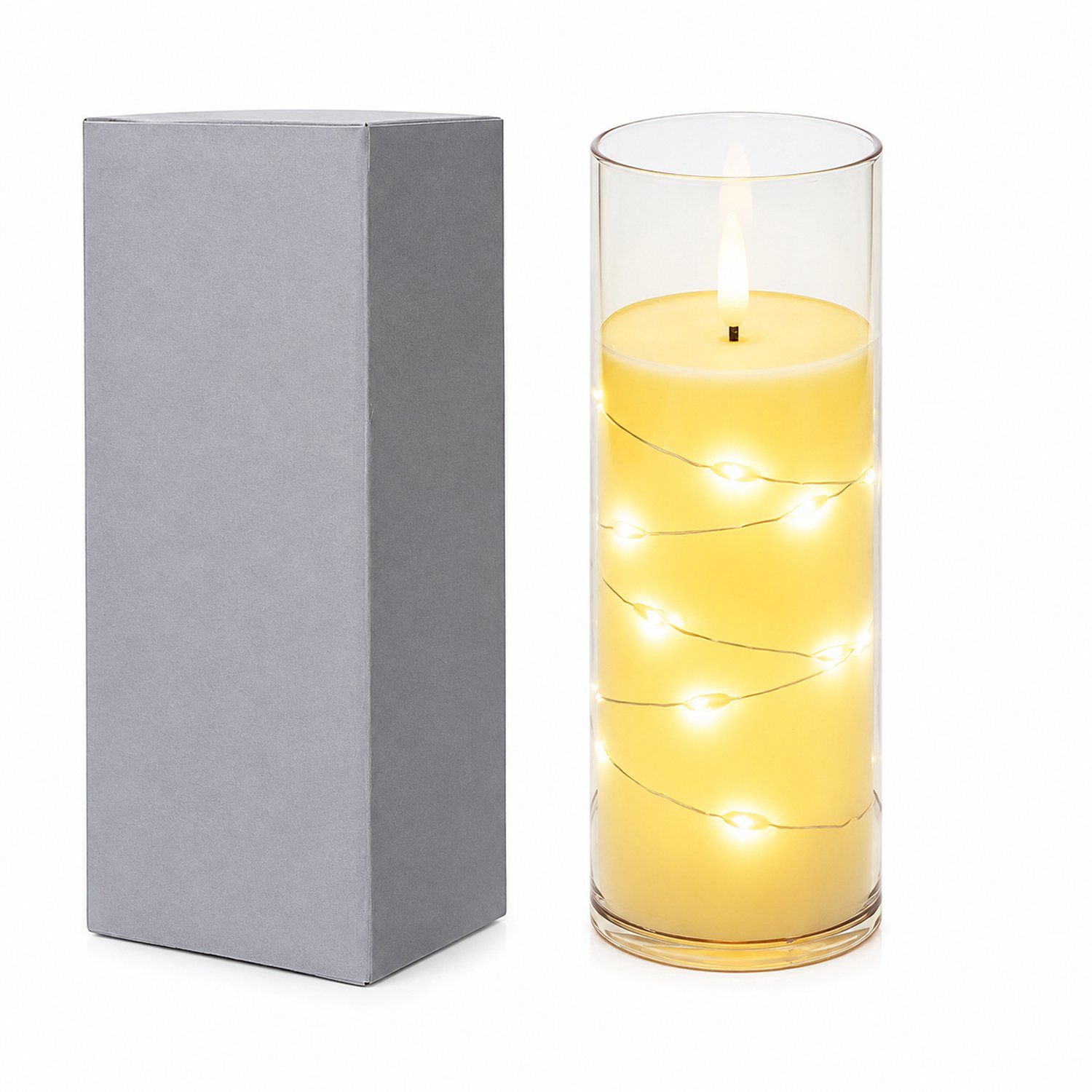 SWGOTA led kaarsen voor tafeldecoratie - 1 stuk, 5,5 x 15 cm, met lichtsnoer en vlamvormige top, inclusief 3 AG13-batterijen en doos Ivoor