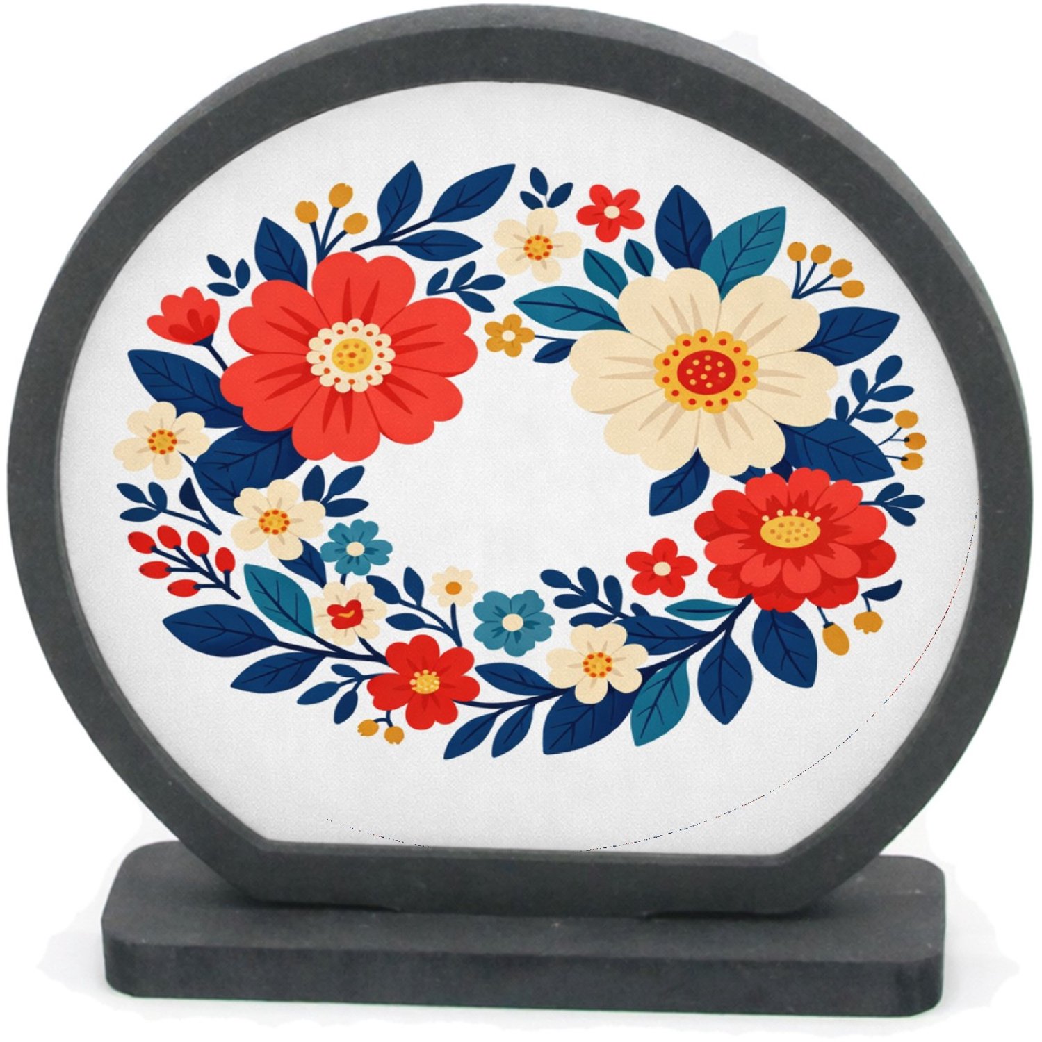 Mr Cadeautjes Houten fotolijst rond met MDF inleg - design Een nieuwe retro-cadeauprint met een botanische rand en een | cadeau Wit