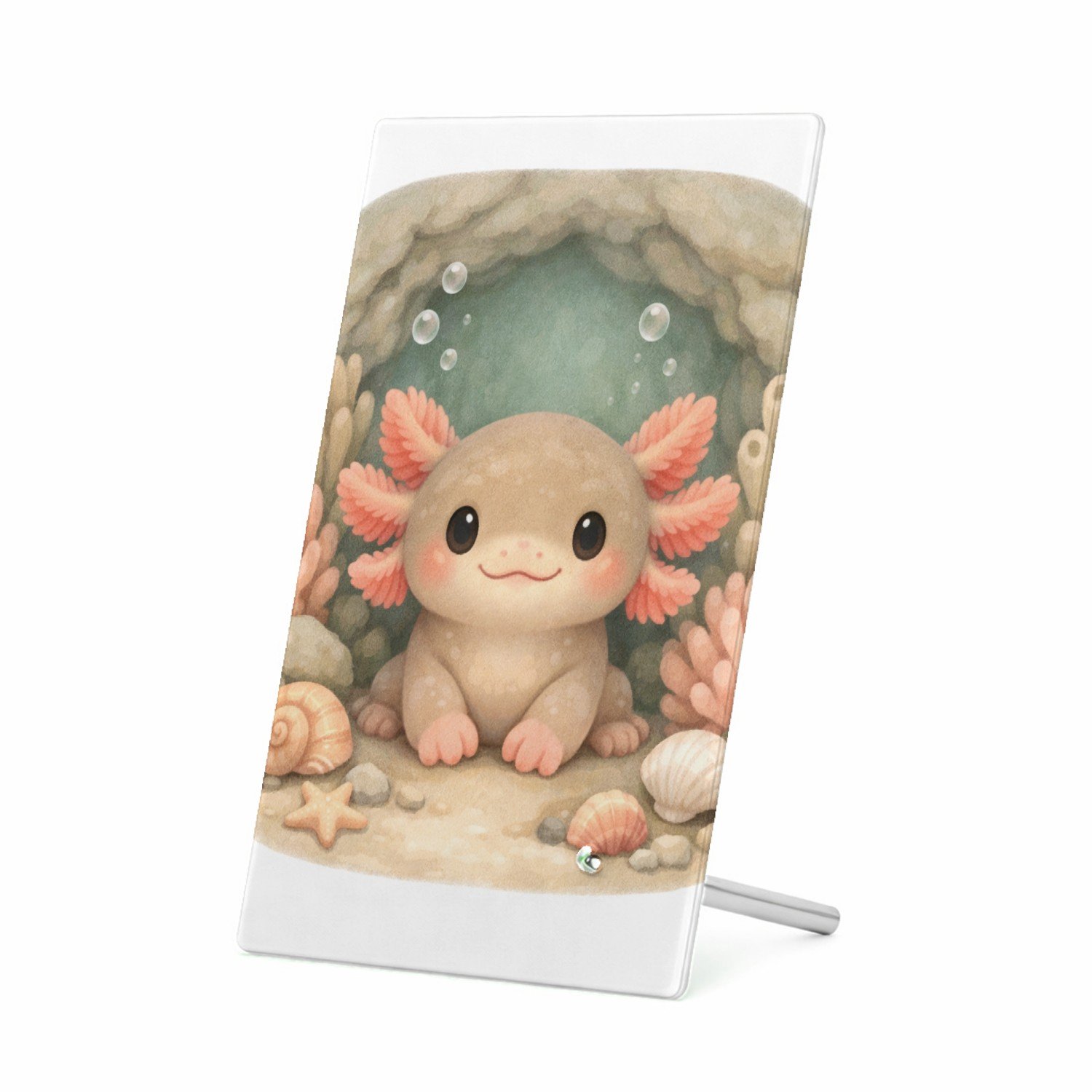 Mr Cadeautjes Glasframe 11 x 16 - design Een frontaal afgebeeld onderwaterdiertje in een zachte koraa | cadeau Wit