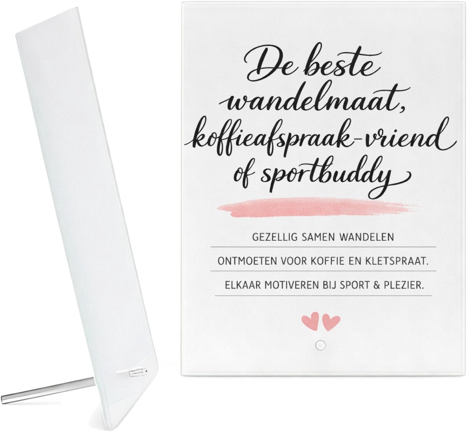 Mr Cadeautjes Glazen fotopaneel Een minimalistische quote-print rond vriendschap buiten het - 15 x 20 cm, staand - glas, decoratie, wanddecoratie | cadeau Wit