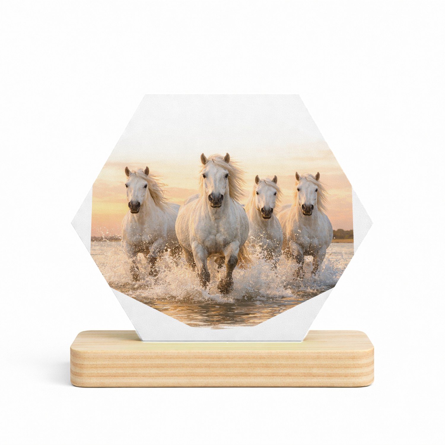 Mr Cadeautjes MDF fotolijst/inleg hexagon 14 x 13 - design Een dynamische natuurscène met een enkele centrale hoofdfigu | cadeau Wit