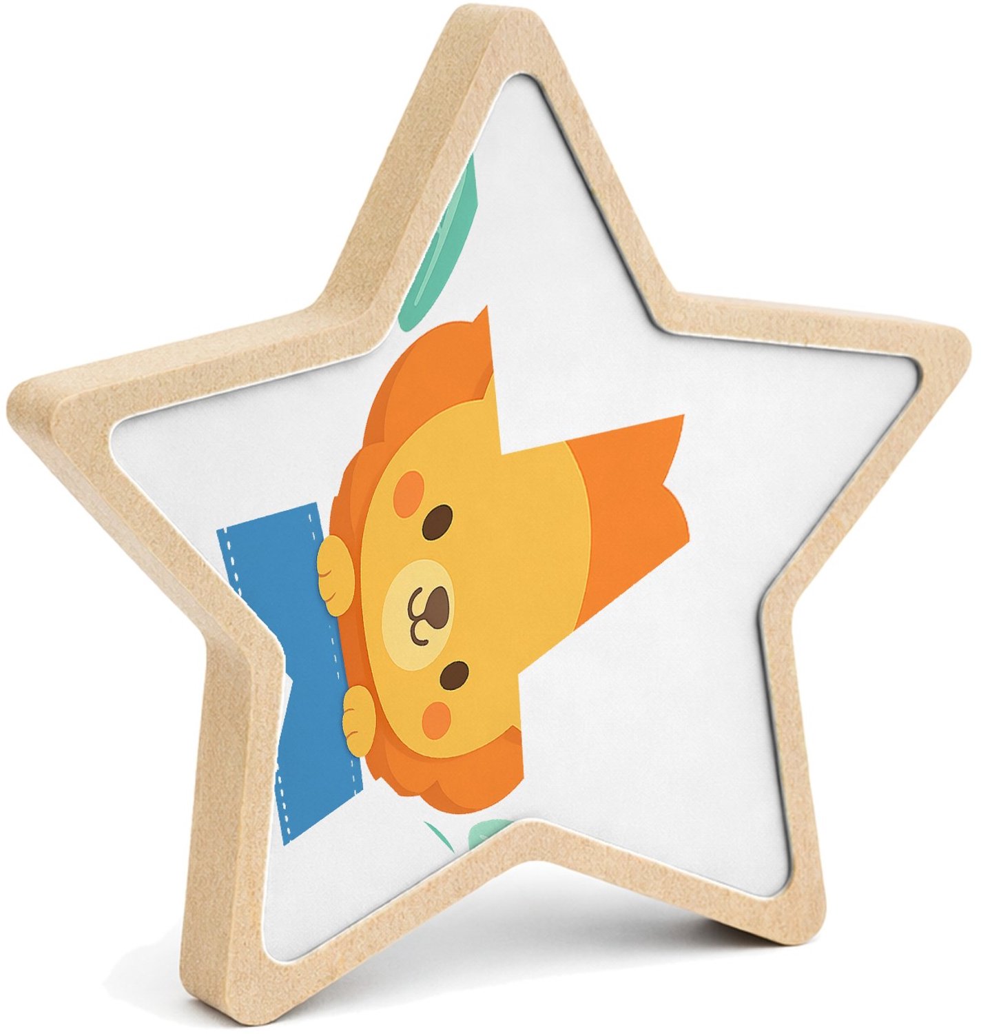 Mr Cadeautjes MDF fotolijst ster 14 x 13,5 - design Een afgerond, vriendelijk dierportret met kleine decoratieve | cadeau Wit