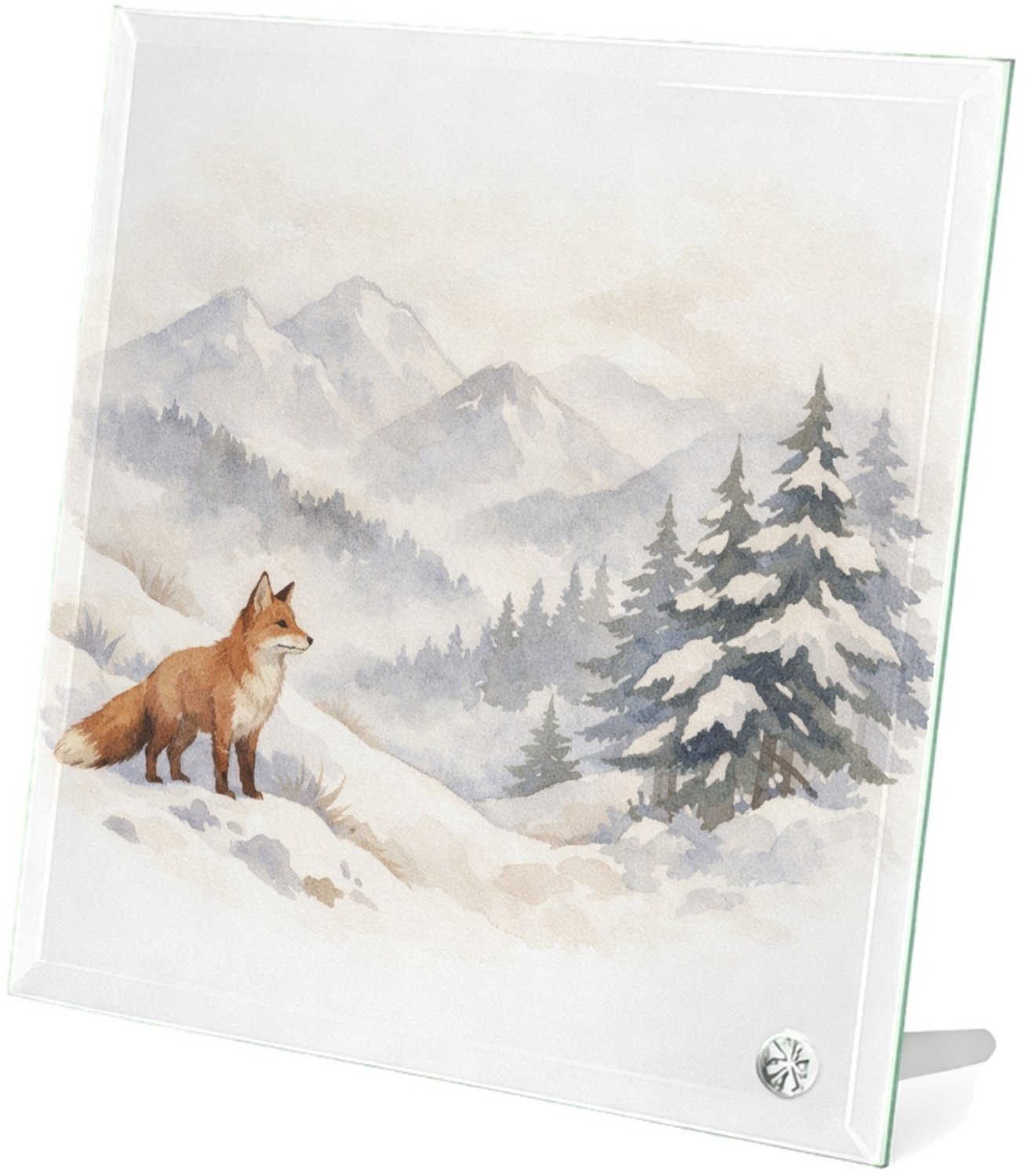Mr Cadeautjes Glasframe 20 x 20 - design Een bergwinter-scène met een vos die op een besneeuwde helli | cadeau Wit
