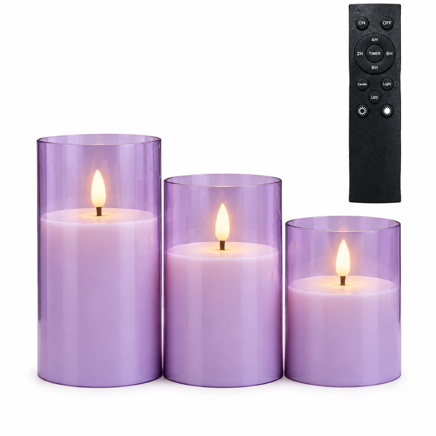 SWGOTA led kaarsen paars, 3 stuks in een doos, verschillende hoogtes, vlamvorm en grote afstandsbediening voor kerst- en bruiloftdecoratie