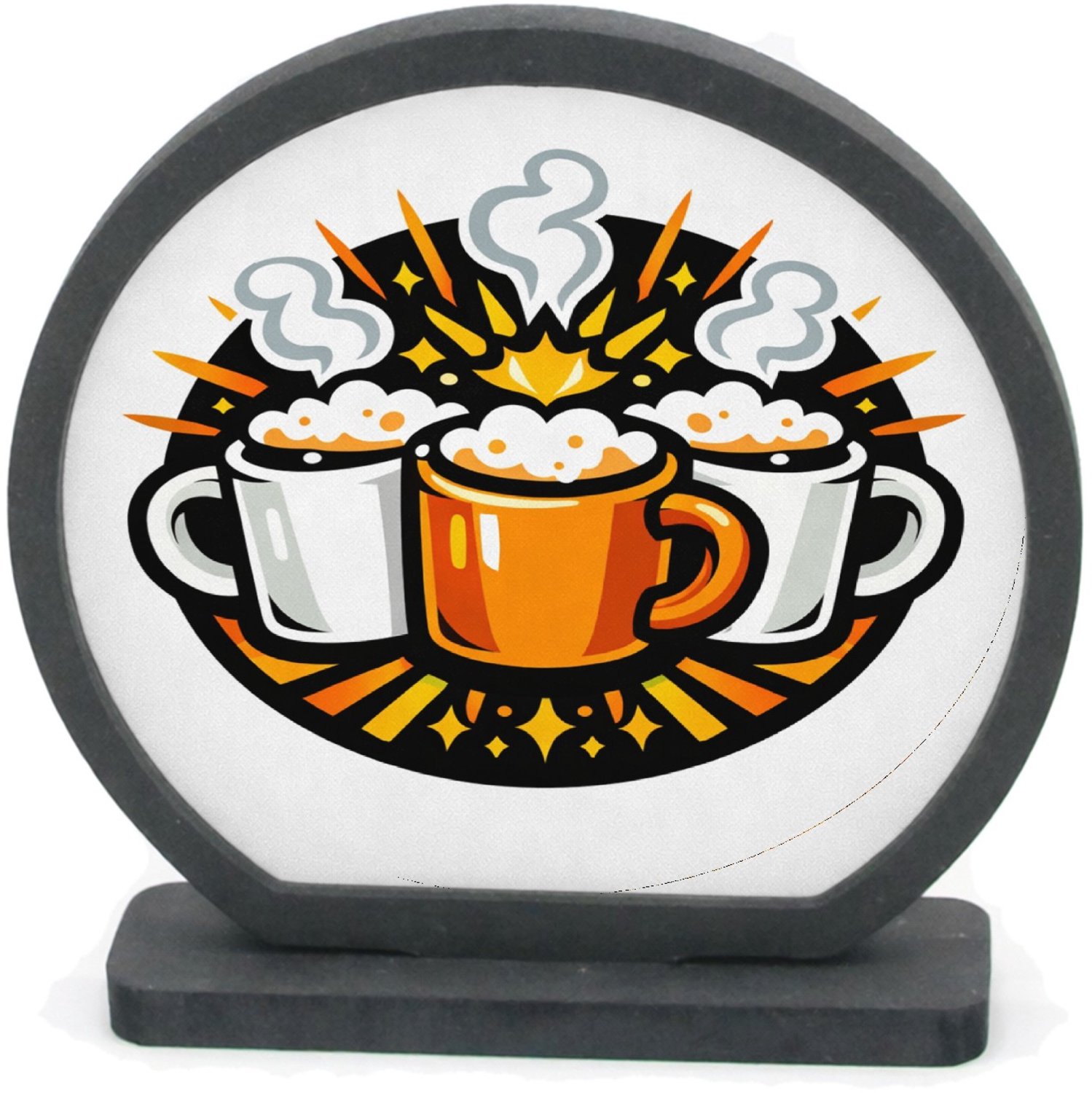 Mr Cadeautjes Houten fotolijst rond met MDF inleg - design Een humoristische vriendenprint met twee of drie koffiemokke | cadeau Wit