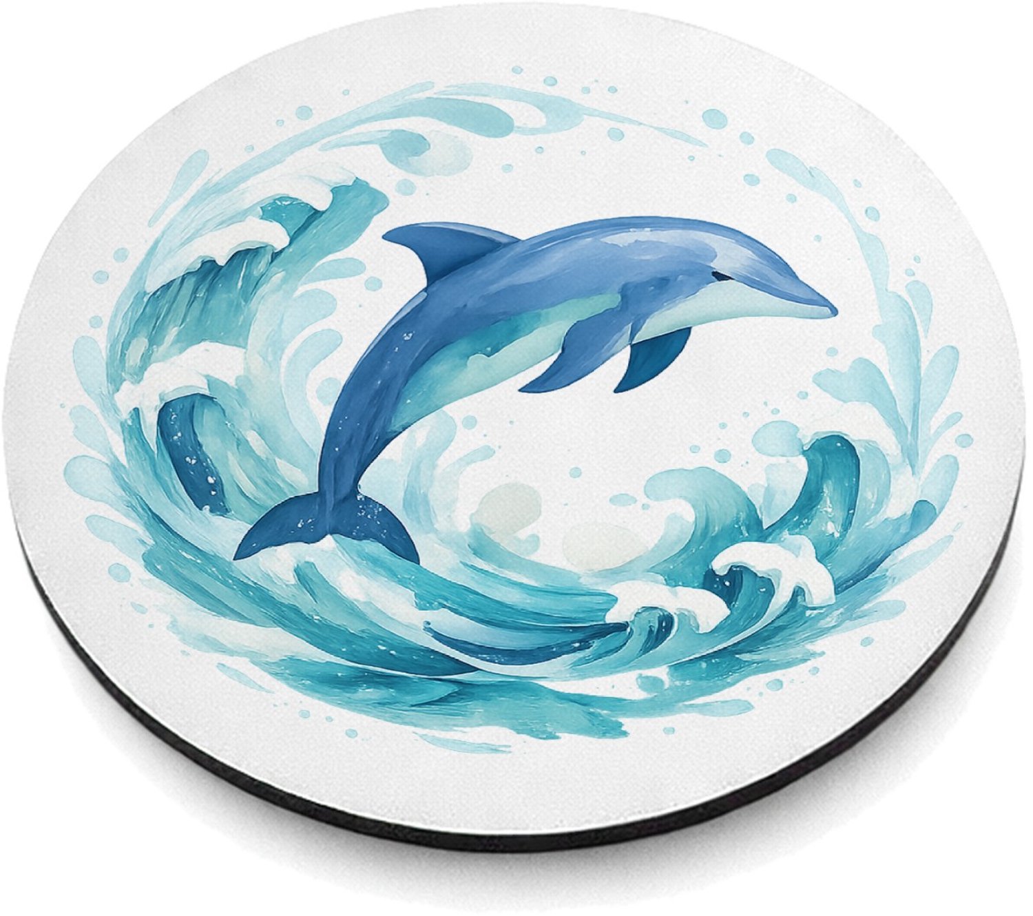 Mr Cadeautjes MDF magnetische fotolijst rond Ø 9,5 - design Een cirkelvormige waterwerveling rond een springende zeeschi | cadeau Wit