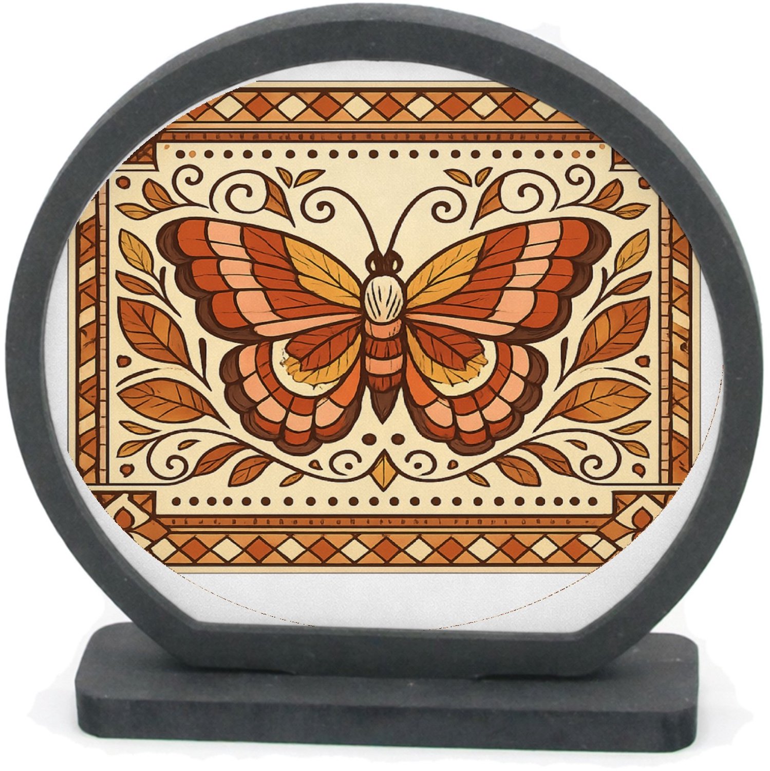 Mr Cadeautjes Houten fotolijst rond met MDF inleg - design Een sierlijke vlinderkompositie met gevouwen vleugels, omrin | cadeau Wit