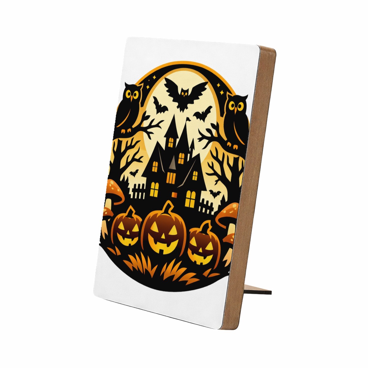 Mr Cadeautjes Glasframe/MDF 12,7 x 17,8 - design Een fantasierijke bosscène met een grote maan, uilen en padd | cadeau Wit