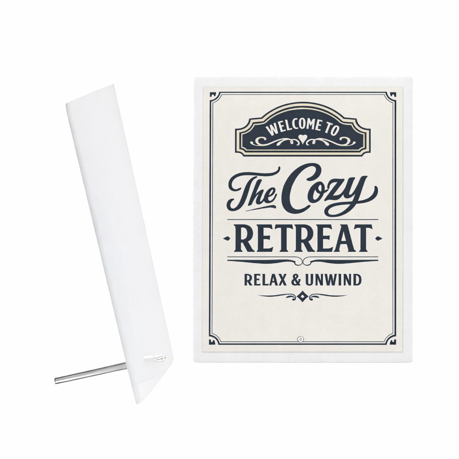 Mr Cadeautjes Glazen fotopaneel Een elegante 'service-hotel' poster met een speelse thuissfe - 15 x 20 cm, staand - glas, decoratie, wanddecoratie | cadeau Wit