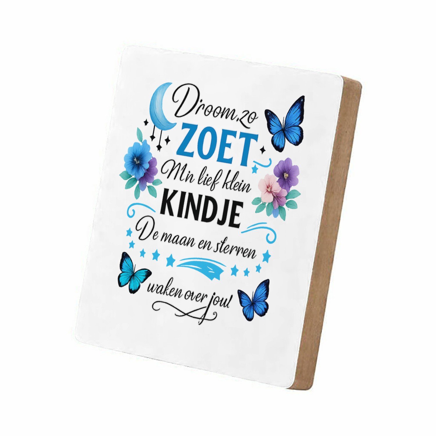 Mr Cadeautjes MDF staande fotolijst 15,2 x 15,2 - design Een troostend slaapkamerthema met maan, sterren en een gerus | cadeau Wit