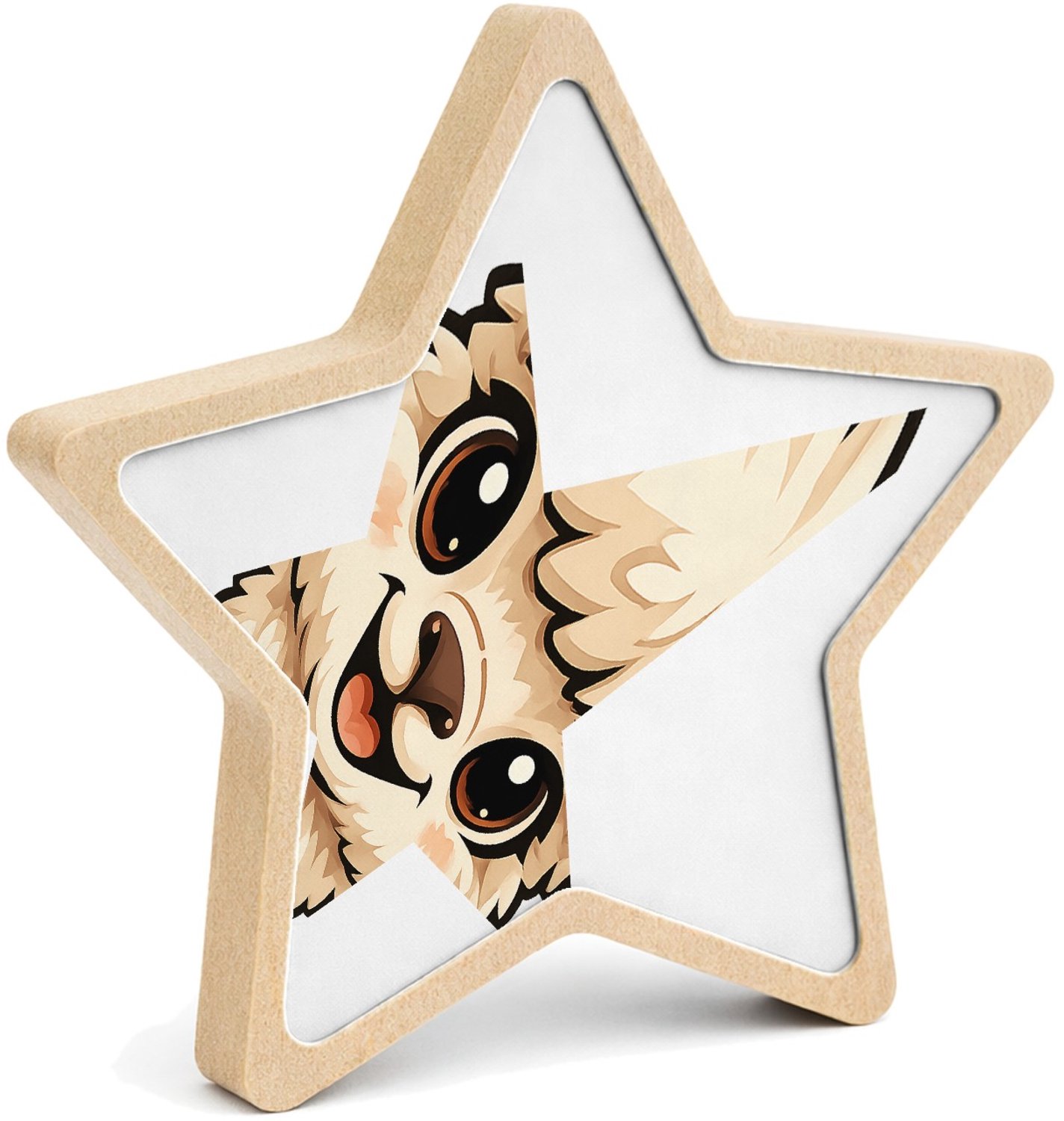 Mr Cadeautjes MDF fotolijst ster 14 x 13,5 - design Een vrolijke alpaca met grote, nieuwsgierige ogen en een bre | cadeau Wit