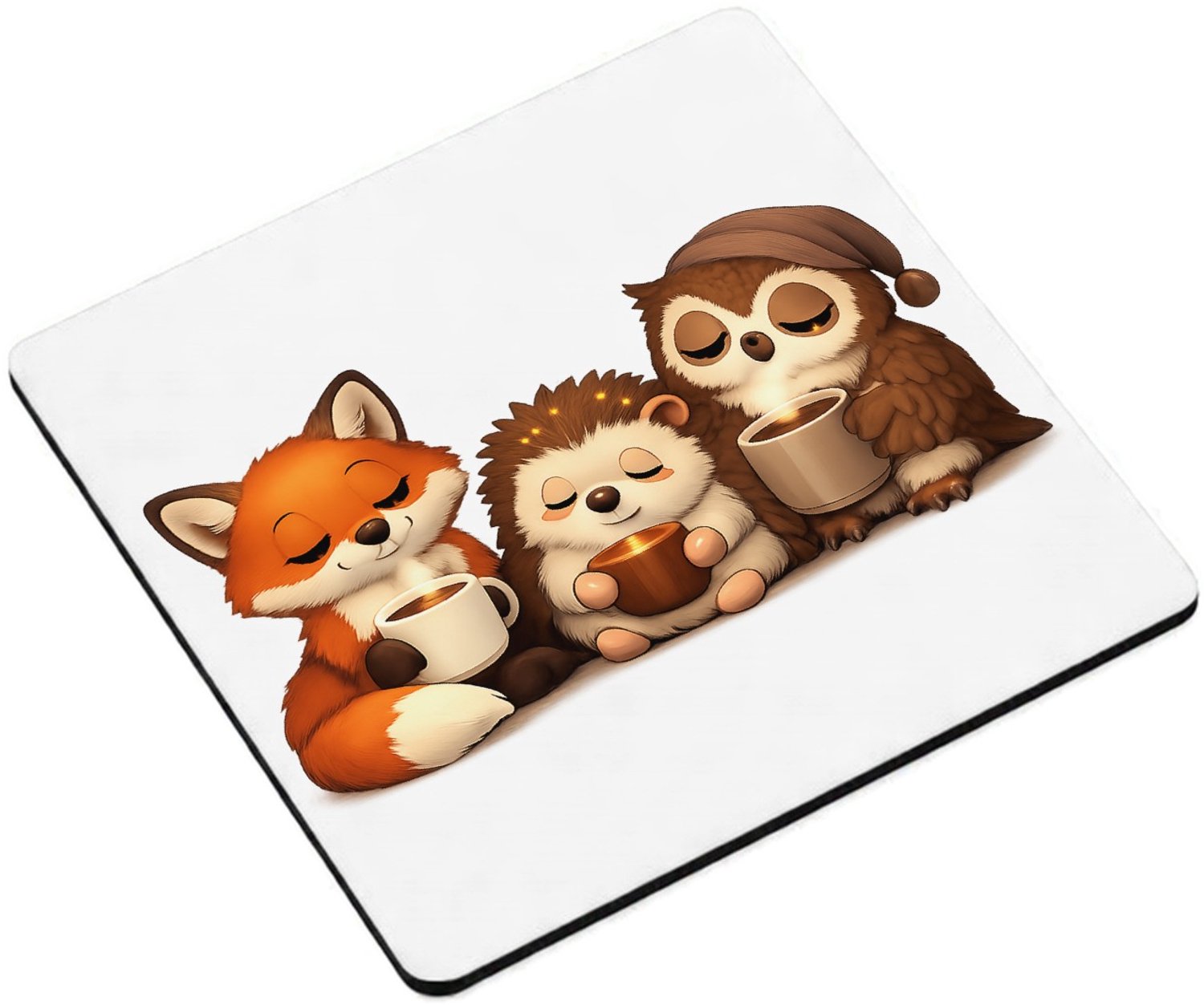 Mr Cadeautjes MDF magnetische fotolijst vierkant 9,5 - design Een warme reeks van slaperige bosdieren met een ochtenddrank | cadeau Wit