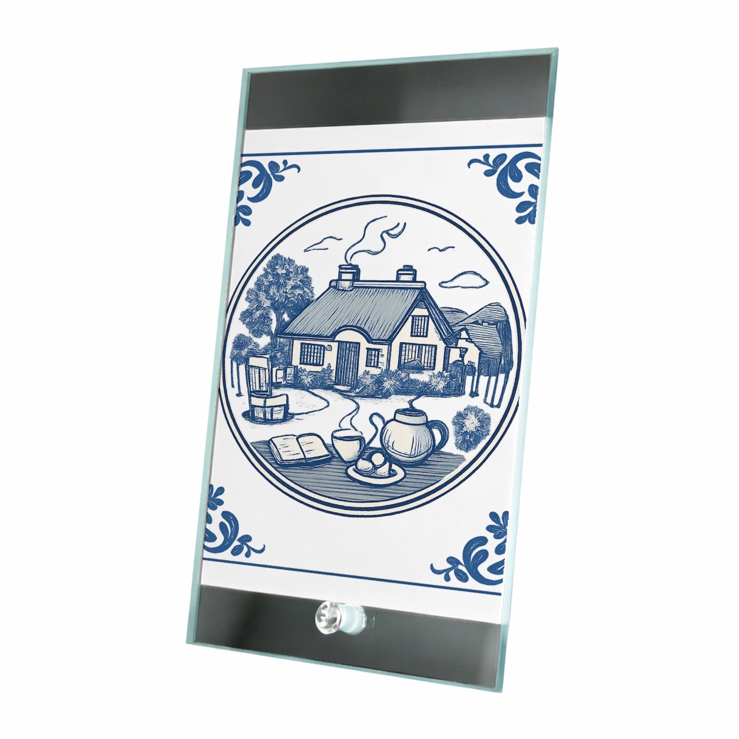 Mr Cadeautjes Glasframe 15 x 23 - design Rond kader met botanische hoekdecoraties en een warme woonte | cadeau Wit