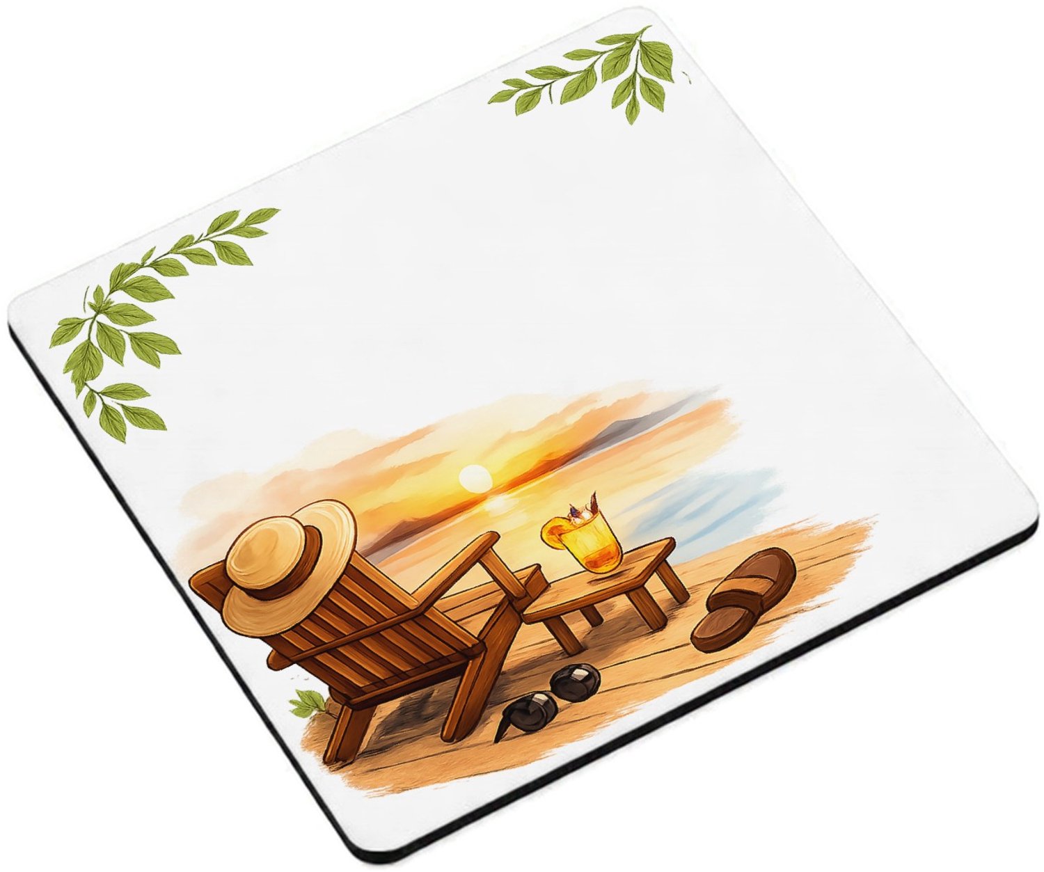 Mr Cadeautjes MDF magnetische fotolijst vierkant 9,5 - design Een vrolijke vrije-tijdsscène in een ligstoel op het strand | cadeau Wit