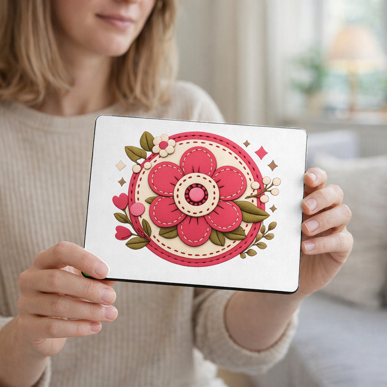 Mr Cadeautjes MDF magnetische fotolijst 9 x 7 - design Een vrolijke complimentenbadge met retro bloemenkader en cen | cadeau Wit