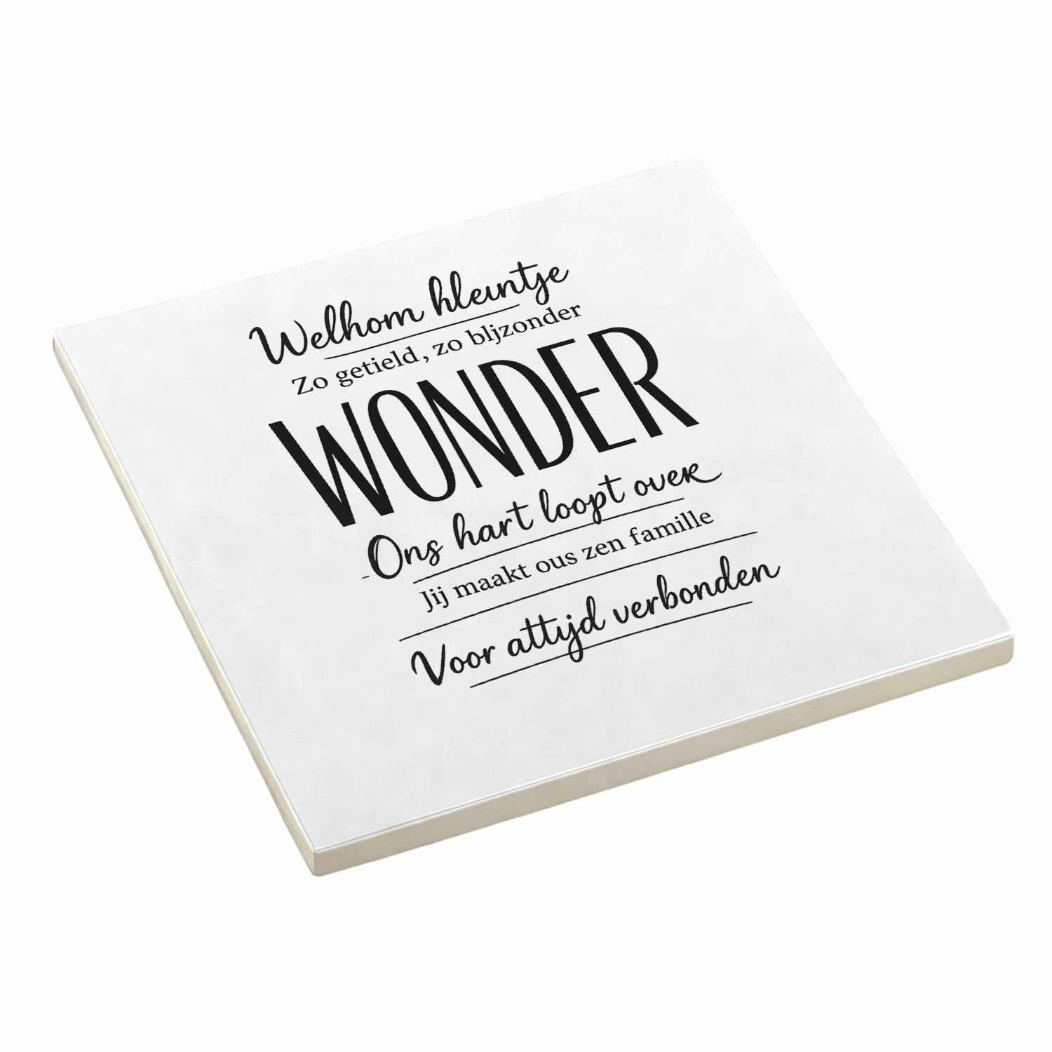 Mr Cadeautjes Decoratie tegel Een warme familieboodschap met één krachtwoord als visuele b - 10,8 x 10,8 cm, keramiek - keuken, badkamer, woonkamer | cadeau Wit