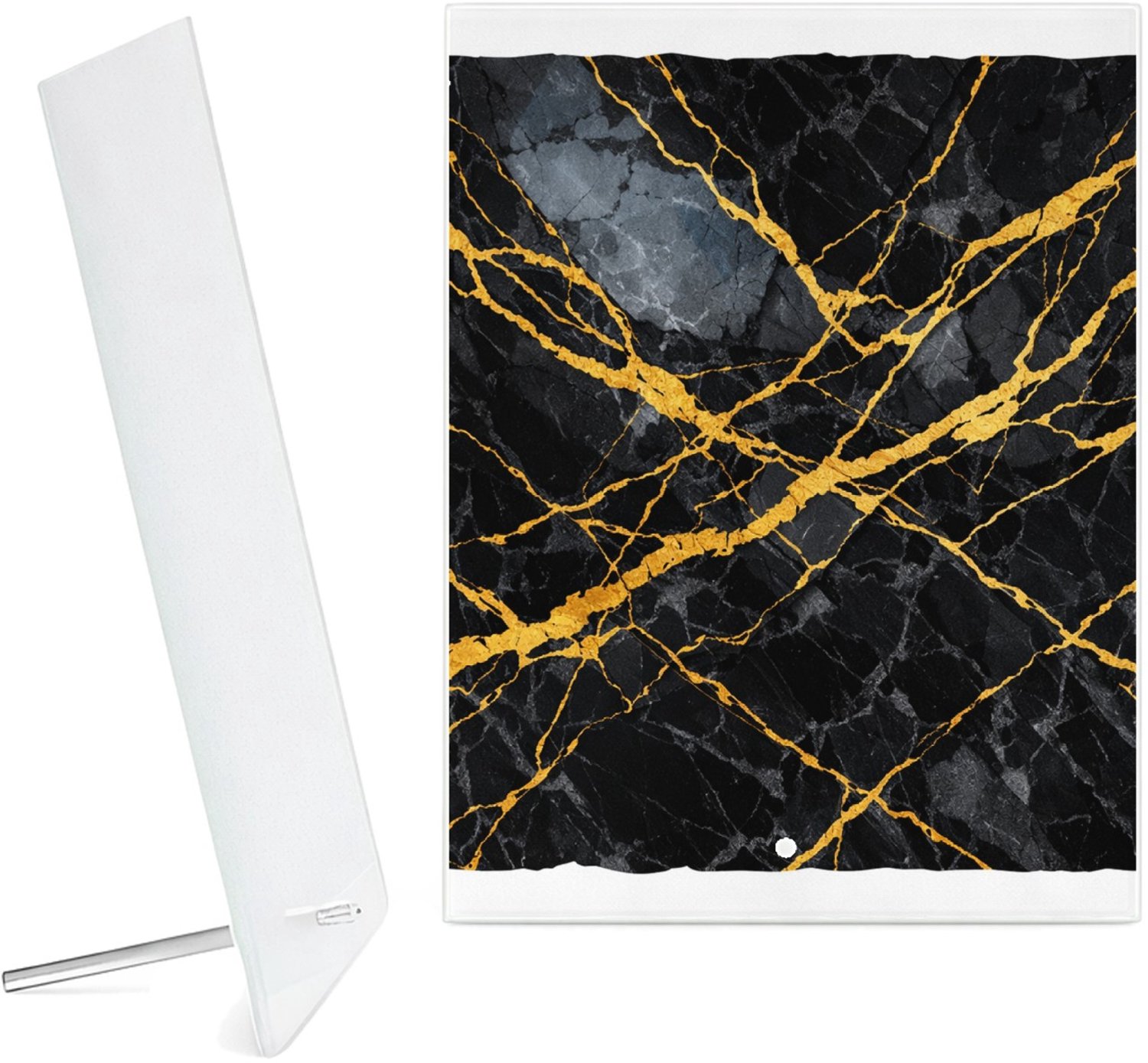 Mr Cadeautjes Glazen fotopaneel Luxe nachtelijke steentextuur met subtiele botanische glans - 15 x 20 cm, staand - glas, decoratie, wanddecoratie | cadeau Wit