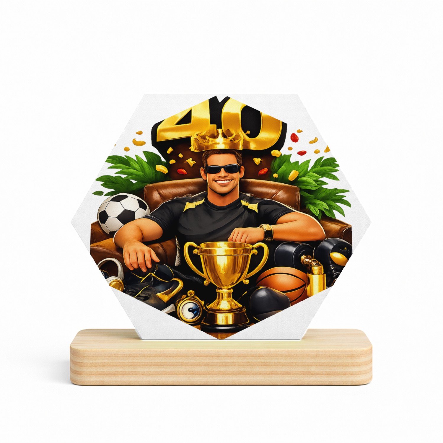 Mr Cadeautjes MDF fotolijst/inleg hexagon 14 x 13 - design Kampioen van het nieuwe decennium | cadeau Wit