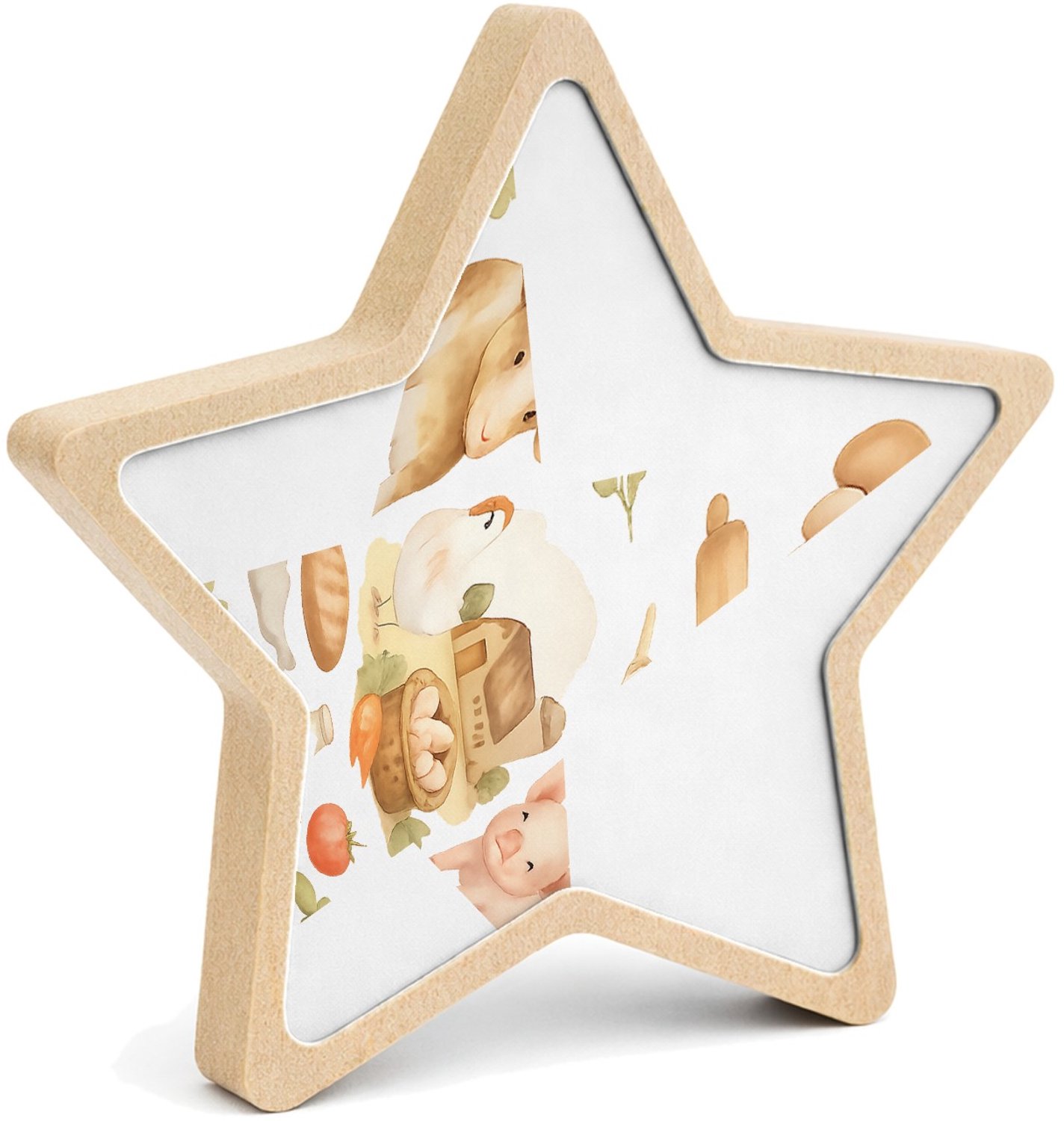 Mr Cadeautjes MDF fotolijst ster 14 x 13,5 - design Keukenalfabet met fruit, groenten en bakgerei | cadeau Wit