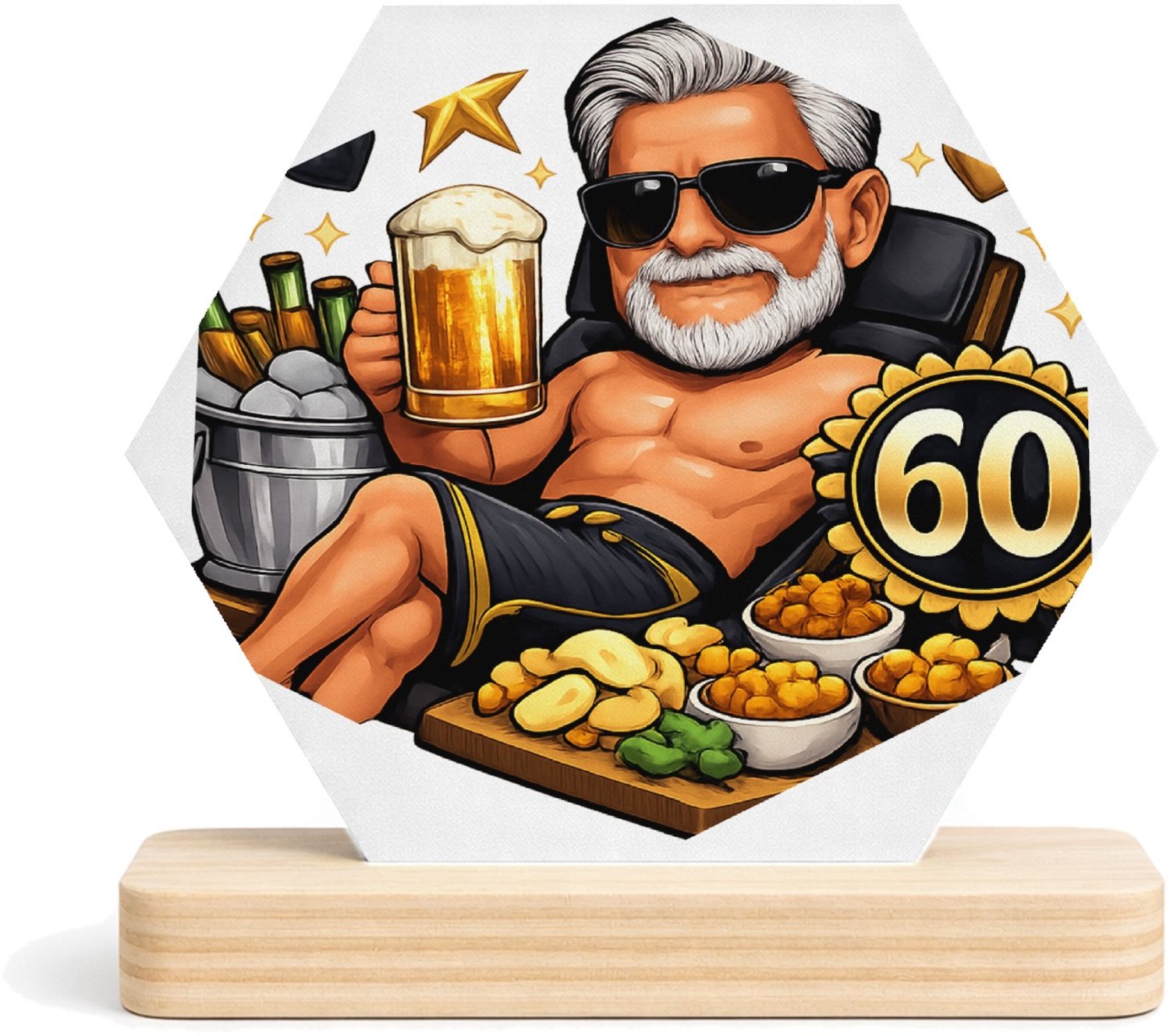 Mr Cadeautjes MDF fotolijst/inleg hexagon 14 x 13 - design Jubileum-cocktail in loungestijl | cadeau Wit