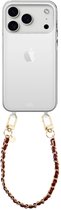 Transparant iPhone hoesje met kort bordeauxrood en goudkleurig schakelkettingkoord van xoxo Wildhearts.