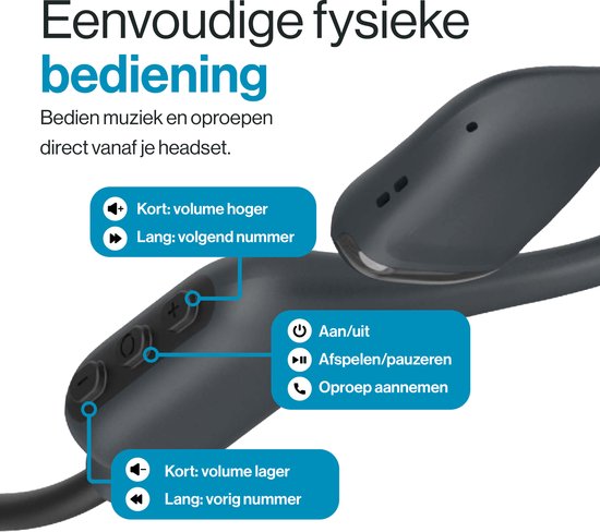 REBØNE® Beam Open Ear Oortjes - Sport Oortjes Draadloos - Open Ear Koptelefoon - Hardloop Oortjes met Nekband - Bluetooth 5.4 - IPX5 - Zwart