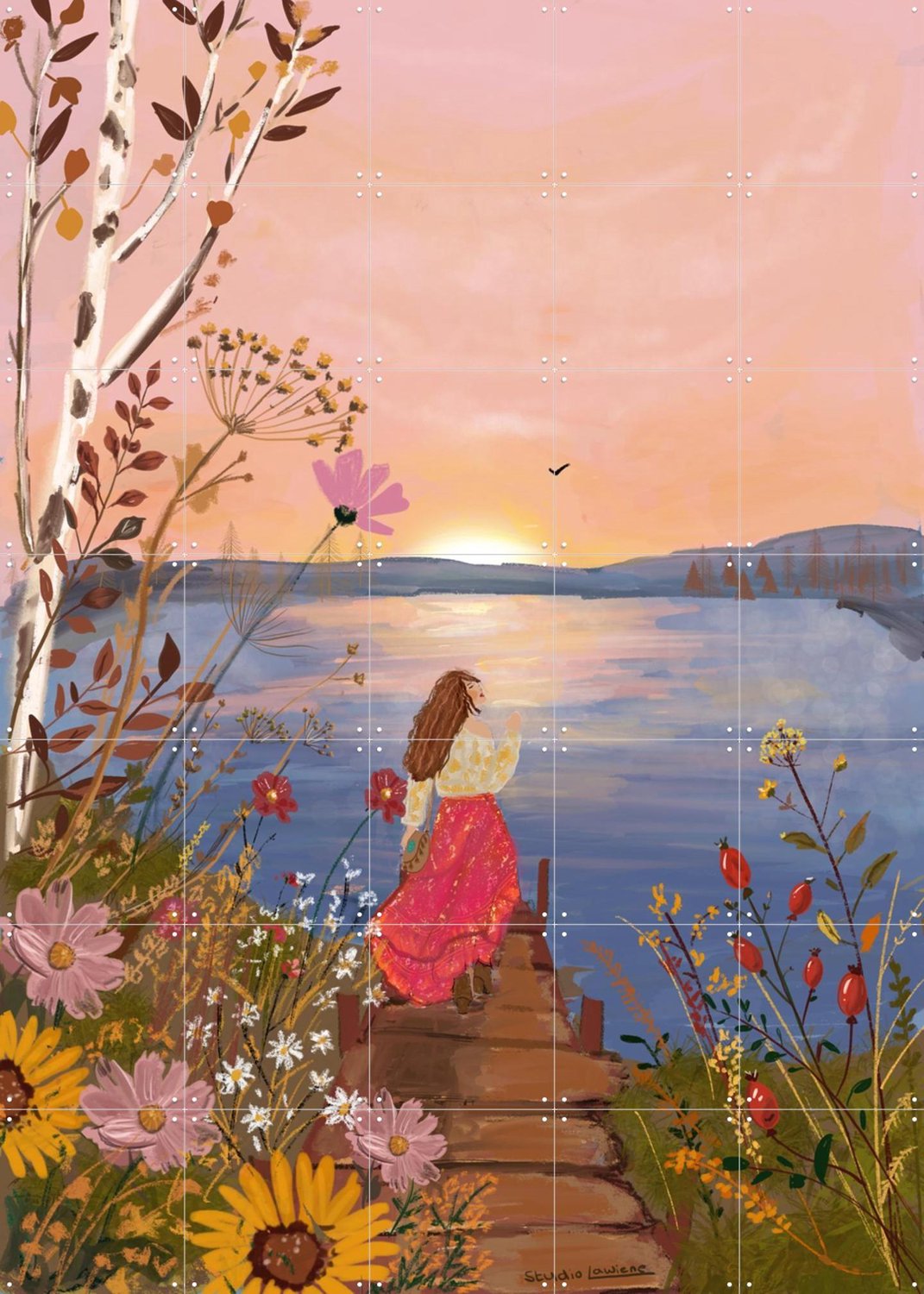 IXXI Somewhere Beyond, Studio LaWiene - 100 x 140 cm - Grote wanddecoratie en posters - Illustraties, Kleurrijk, Fantasierijk, Slaapkamer, Woonkamer Roze