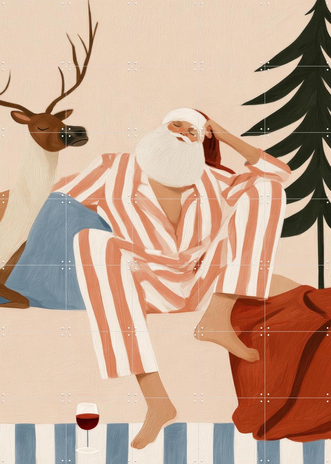 IXXI Hohoho, Hold My Wine, Atelier Pommeline - 100 x 140 cm - Grote wanddecoratie en posters - Modern, Cartoonesk, Speels, Fantasierijk, Woonkamer Beige / Rood