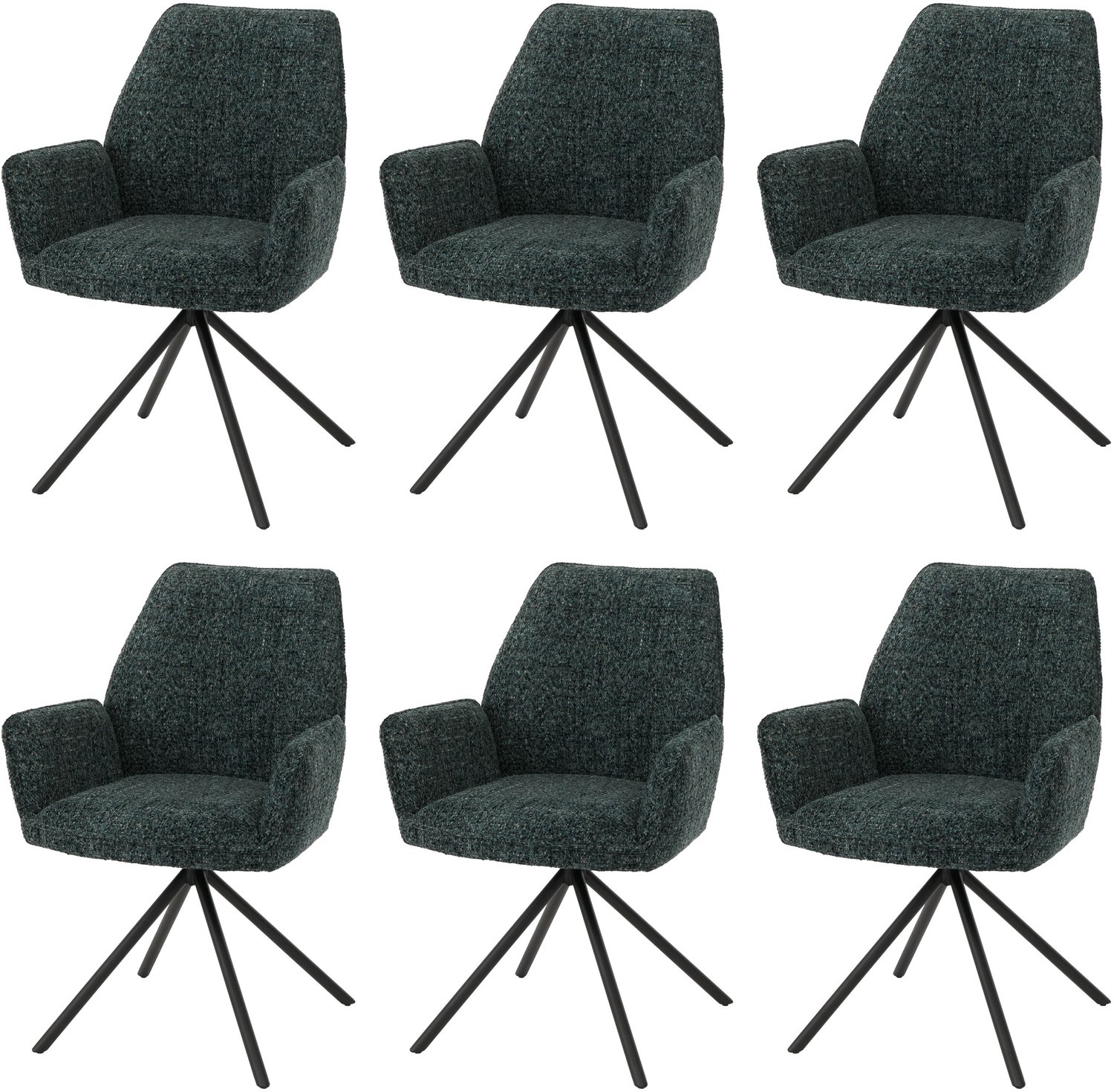 MCW Set van 6 eetkamerstoelen MCW-G67, draaibaar, automatische positie, metaal, chenille (410 g/m²) ~ frame zwart, donkergroen