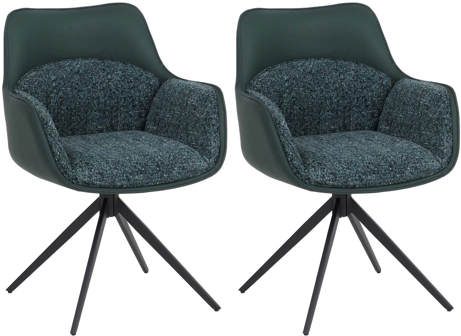 MCW Set van 2 eetkamerstoelen MCW-R23, keukentoel, draaistoel, kunstleer en chenille (410 g/m²) ~ groen