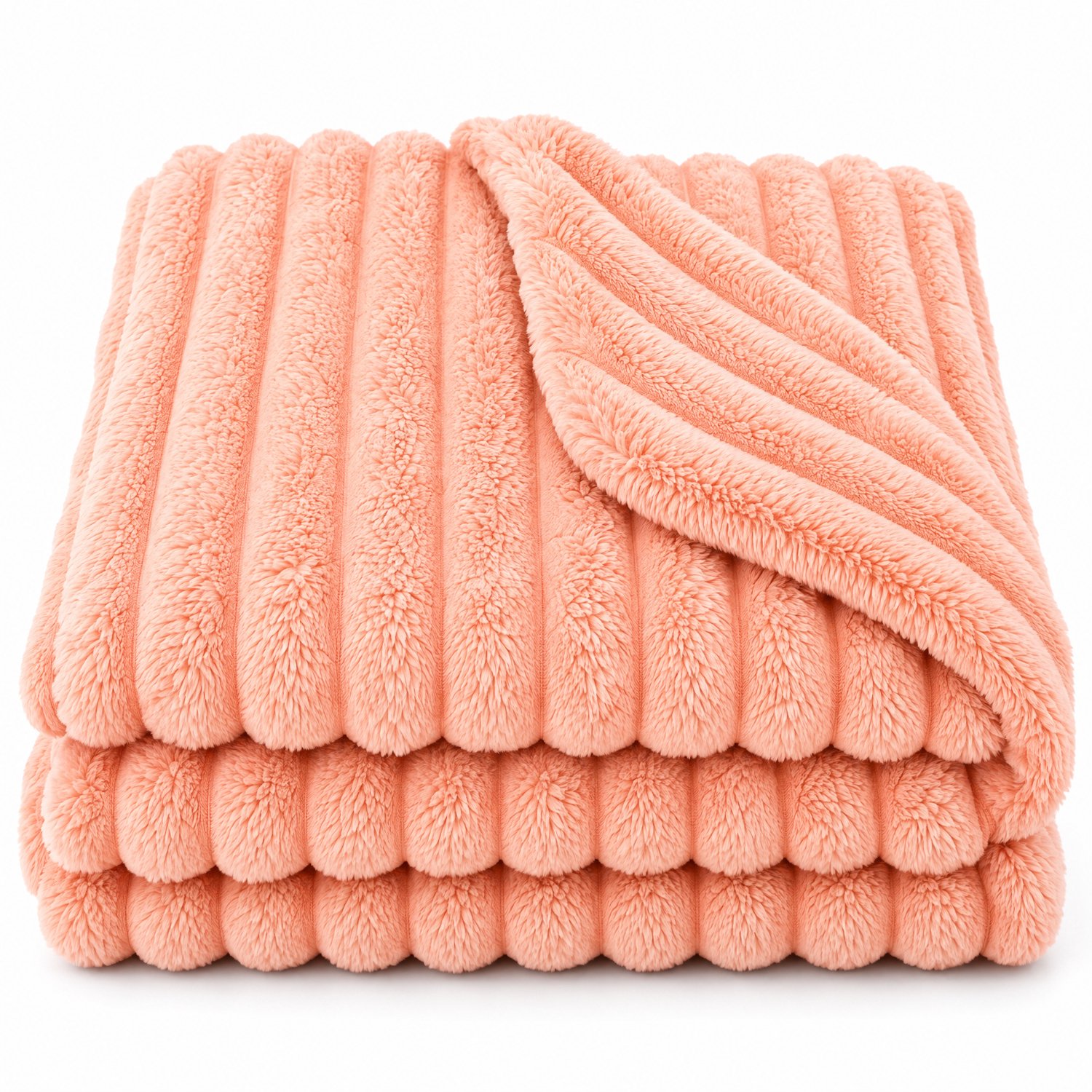 Levano Fleece Deken 150 x 200 cm - Plaid - Sprei - Dekentje voor op de Bank - Fleece Plaid - Warme Deken - Knuffeldeken Volwassenen - Zacht Dekentje - Bankdeken Perzik