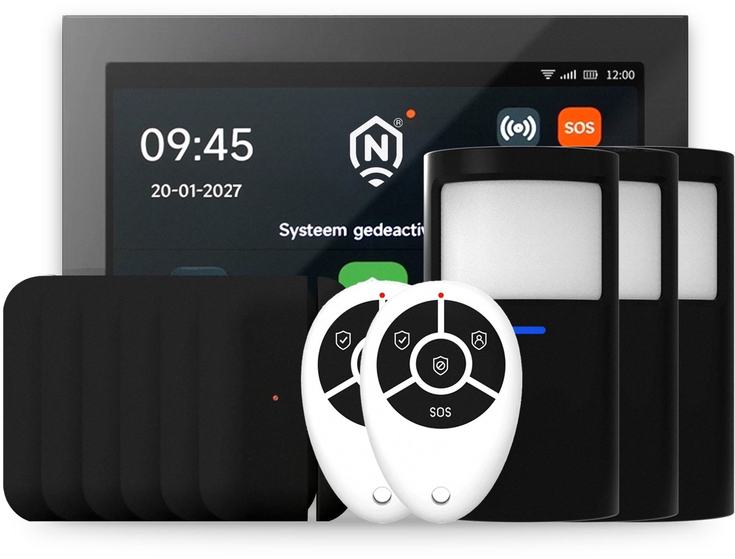 ShieldLink® Pro Alarmsysteem – Compleetset – Draadloos & Uitbreidbaar – Met App – Zonder Abonnement – Zwart Paneel – Zwarte Accessoires