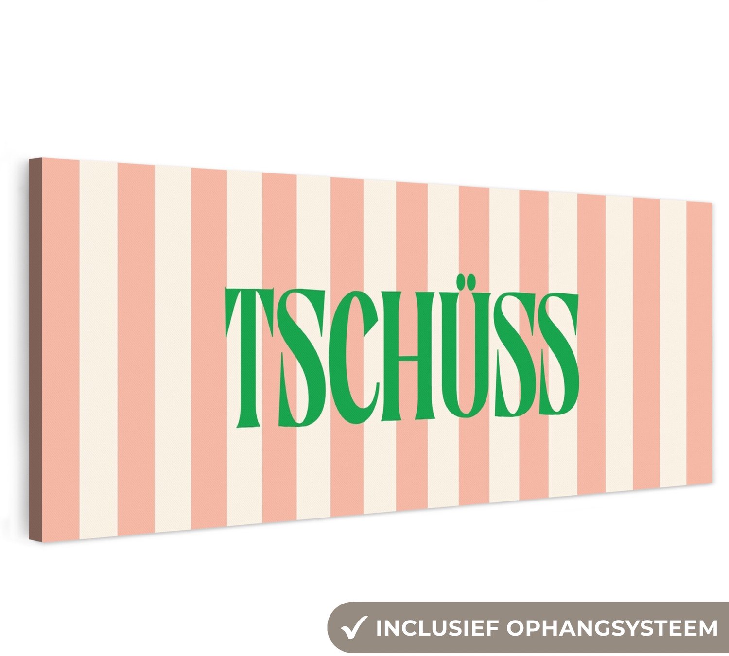 Canvas schilderij 300x100 cm - Exclusieve wanddecoratie Zachtroze - Groen - Strepen - Tschüss - Muurdecoratie woonkamer - Slaapkamer decoratie - Kamer accessoires - Schilderijen op canvas groot XXL