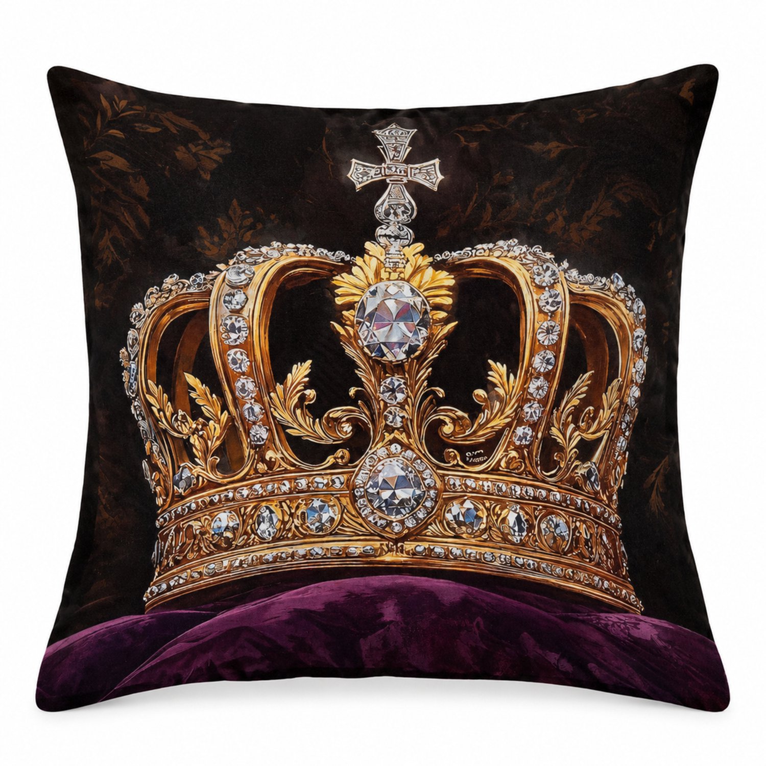 SWGOTA Kussenhoes met kroonmotief 45 x 45 cm - Polyester - Vierkant voor bank en bed - Zonder binnenkussen Zwart
