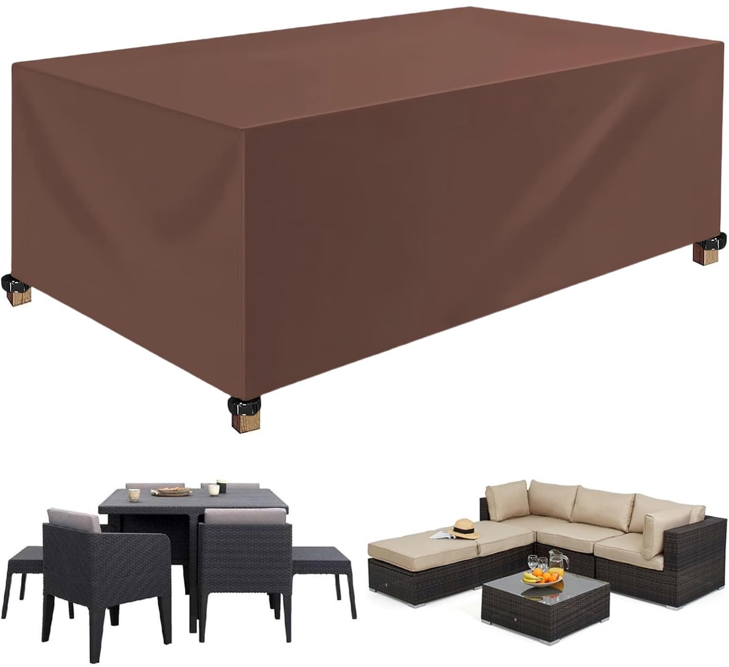 Famanu Tuintafelhoes voor bescherming van meubels, waterdicht en stofdicht, geschikt voor tafels en stoelen, 80 x 120 x 55 cm, ideaal voor buitengebruik, voorkomt schade door weer en UV-straling, kleur bruin