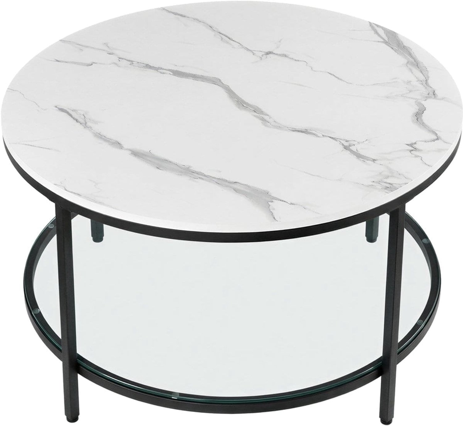 Klarven Salontafel Glas Wit-Zwart - Salontafel met Opbergruimte - Bijzettafel - Salontafel - Draagvermogen 30 kg - Eenvoudige Montage Wit marmerlook