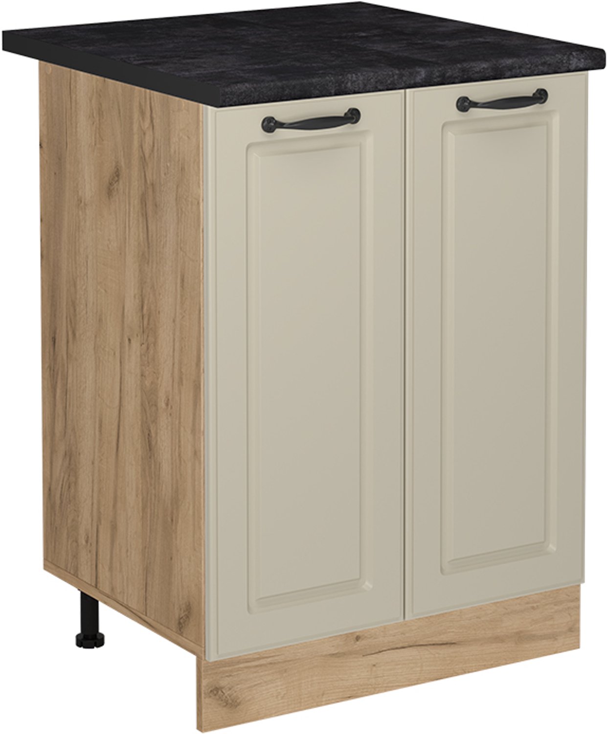 Vicco Keukenonderkast R-Line, Zand landelijk/Goudkleurig Eiken, 60 cm antraciet werkblad