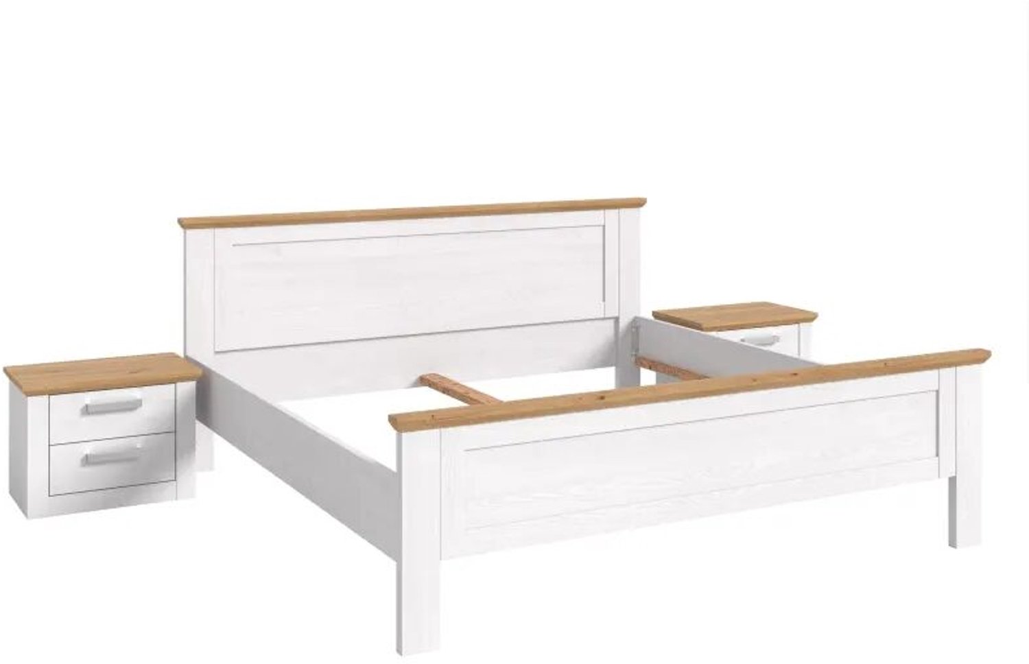 Furnilux Drie-delige slaapkamer-set in lorkenlook - Inclusief bed en nachtkasten Wit