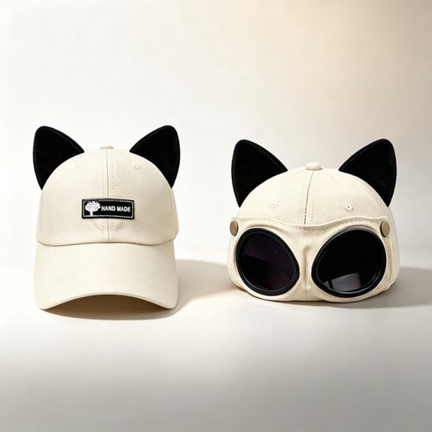 Off- baseballpet/flyerpet met zonnebril en kattenoortjes jaar geschikt voor een hoofdomtrek van 48-53 cm Wit