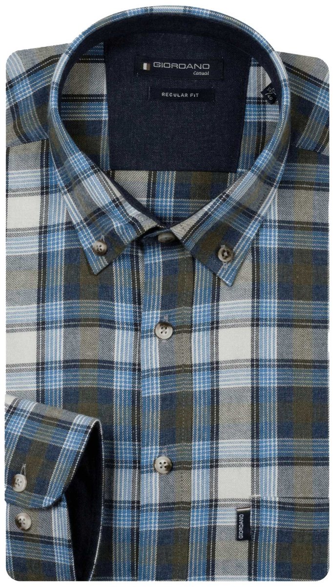 Overhemd Giordano donkerblauw beige blauw geruit